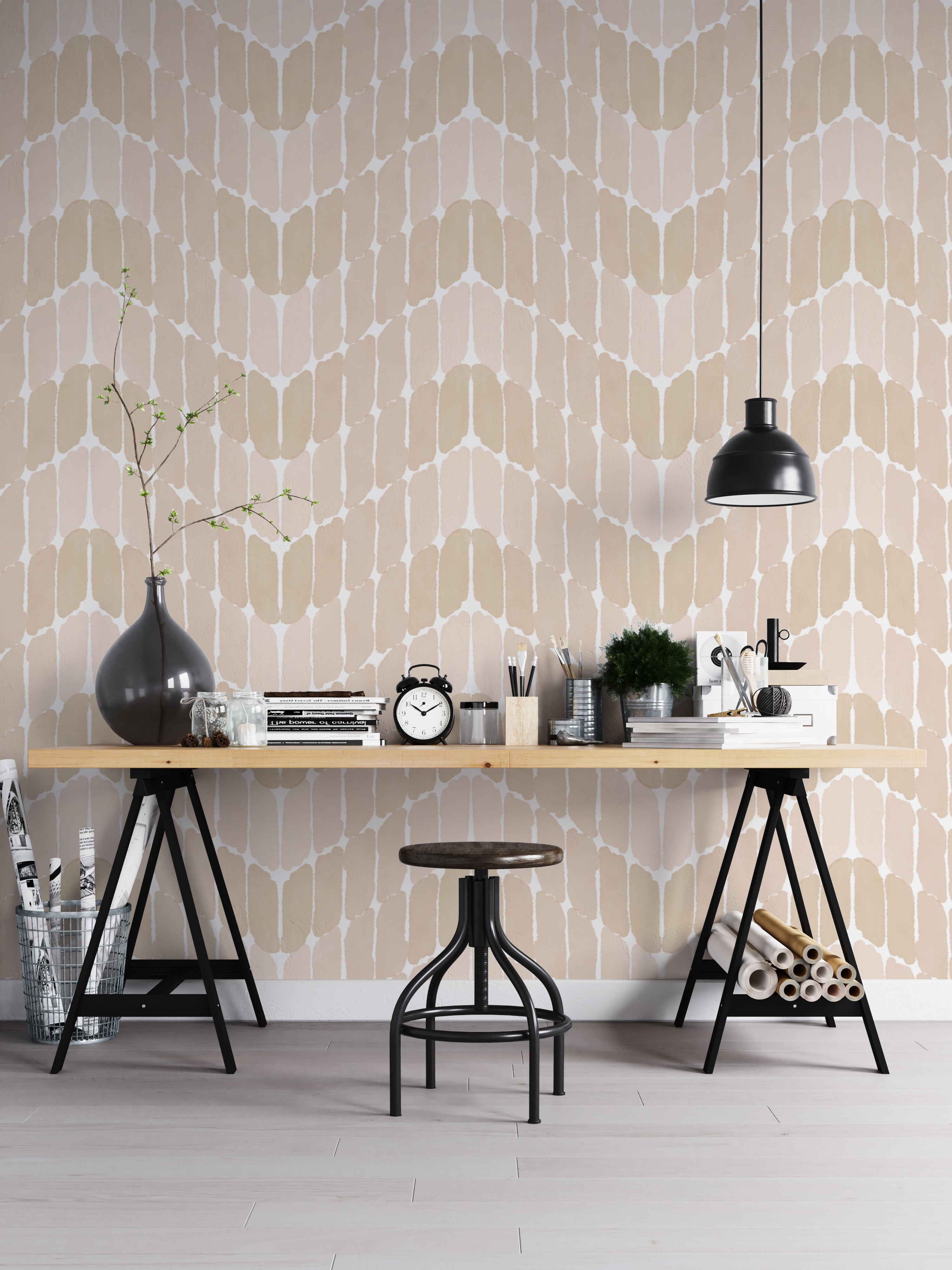 Artistic paint stroke chevron grey mural for stylish, textured decor.
