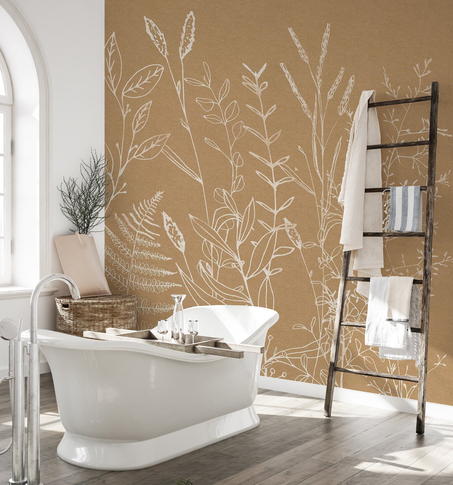 Delicate herbs garden wallpaper with botanical details