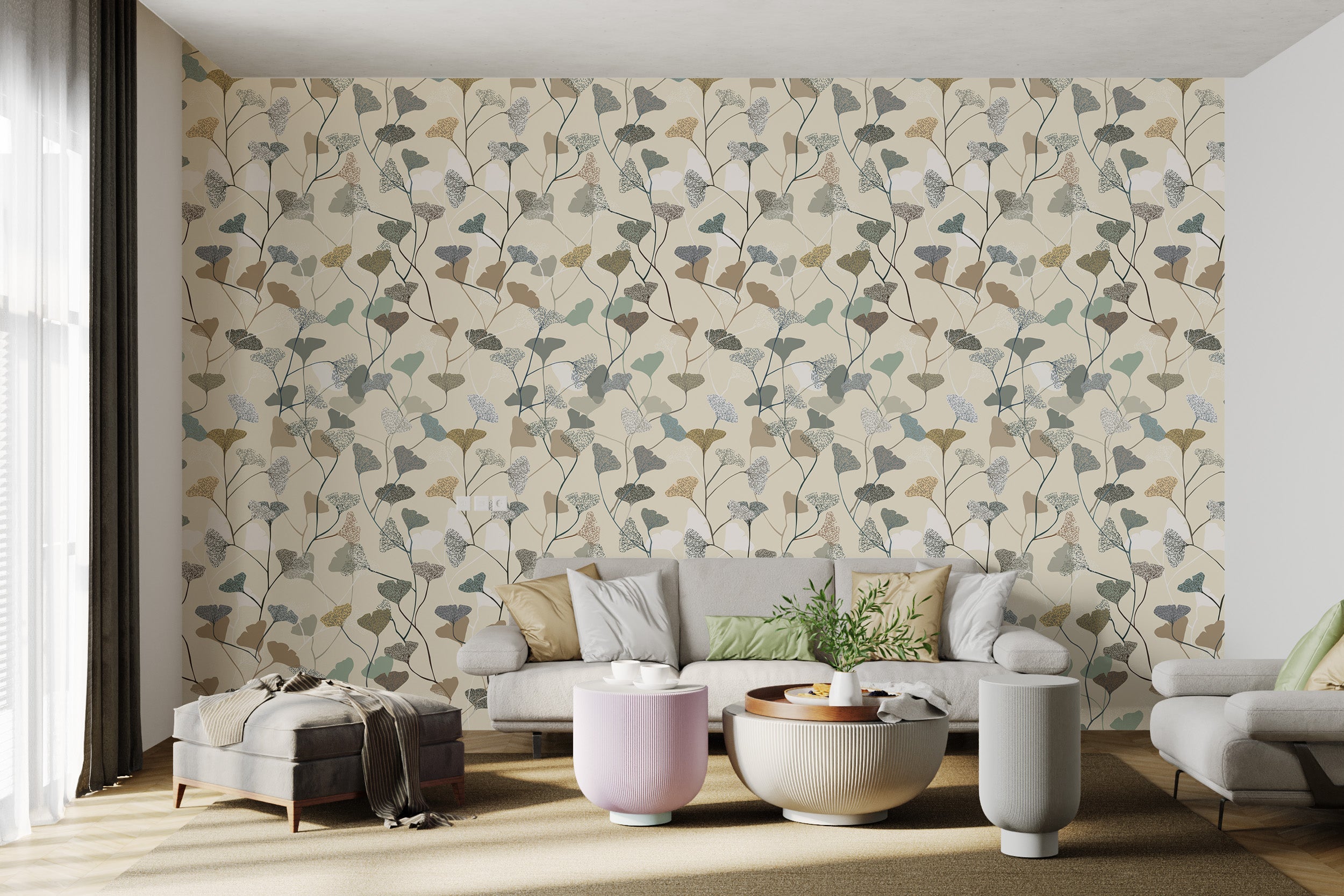 Subtle Ginkgo Leaf Pattern Wall Mural
