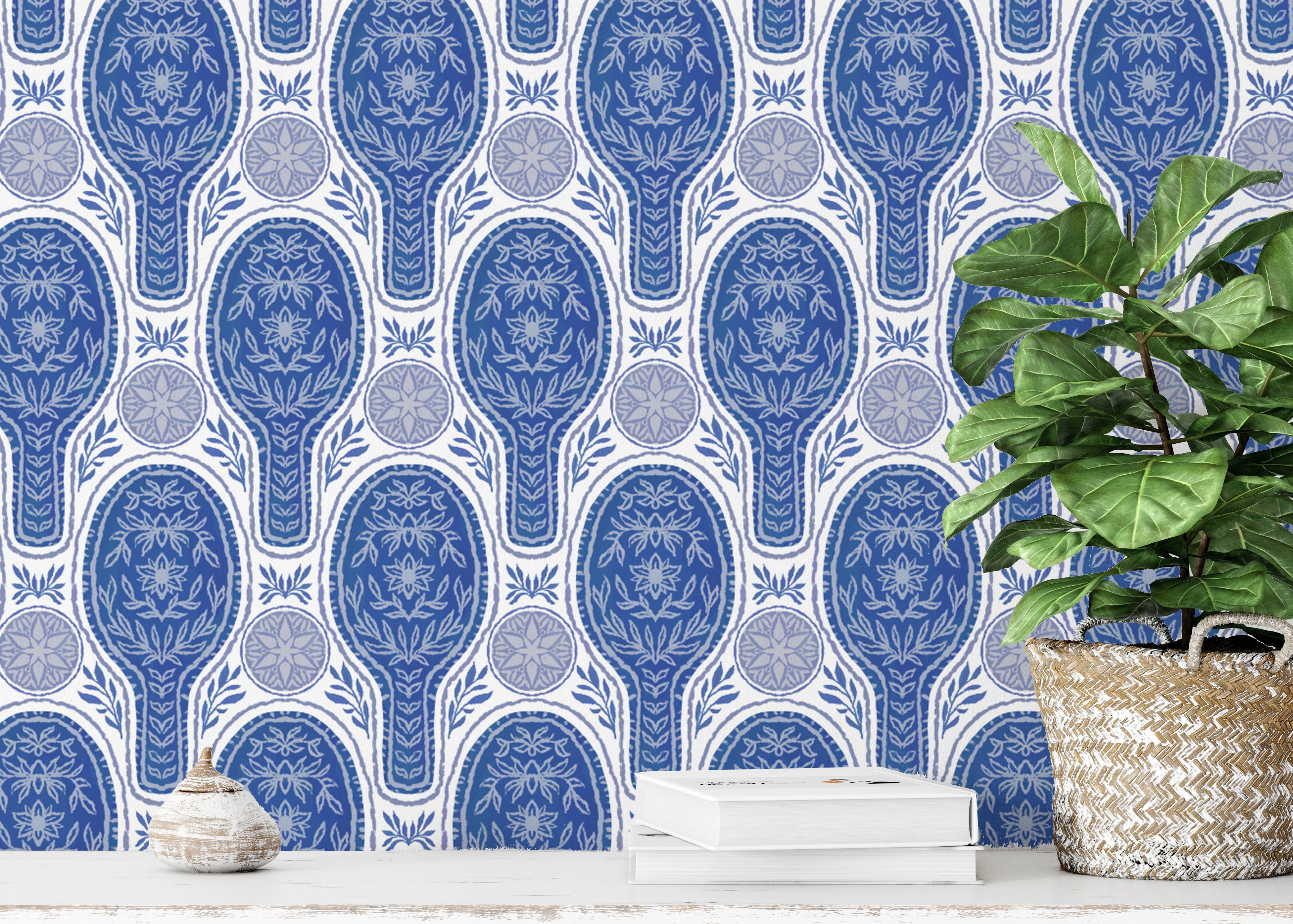 Vibrant floral rockets wallpaper in blue for a lively statement.
