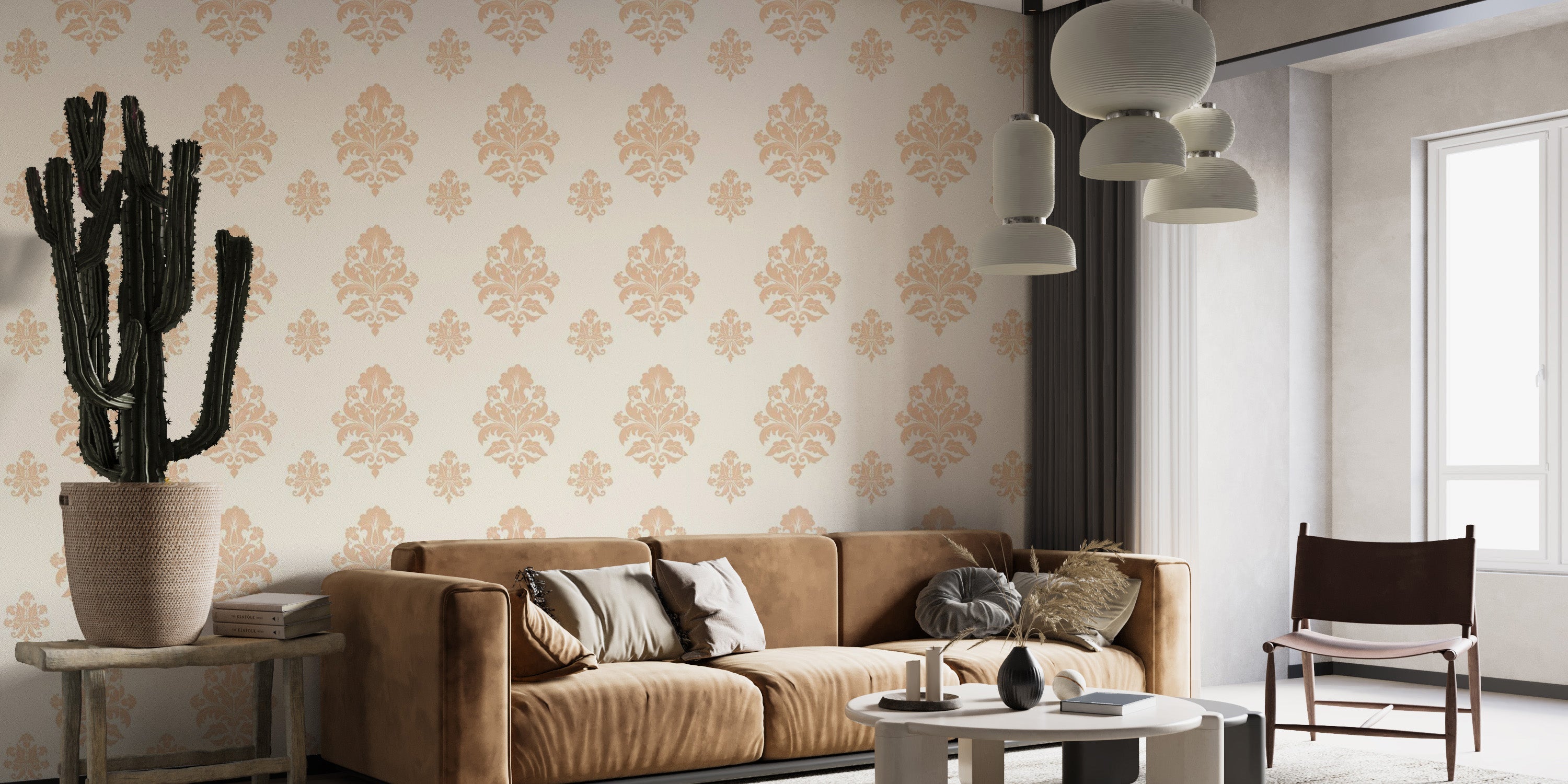 Vintage beige damask wall mural design
