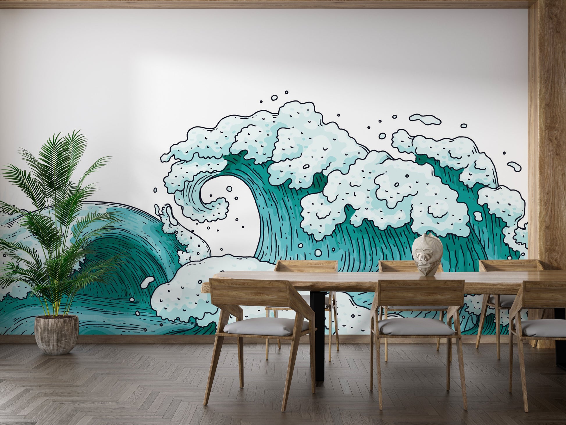 Ocean wave mural for a peaceful ambiance