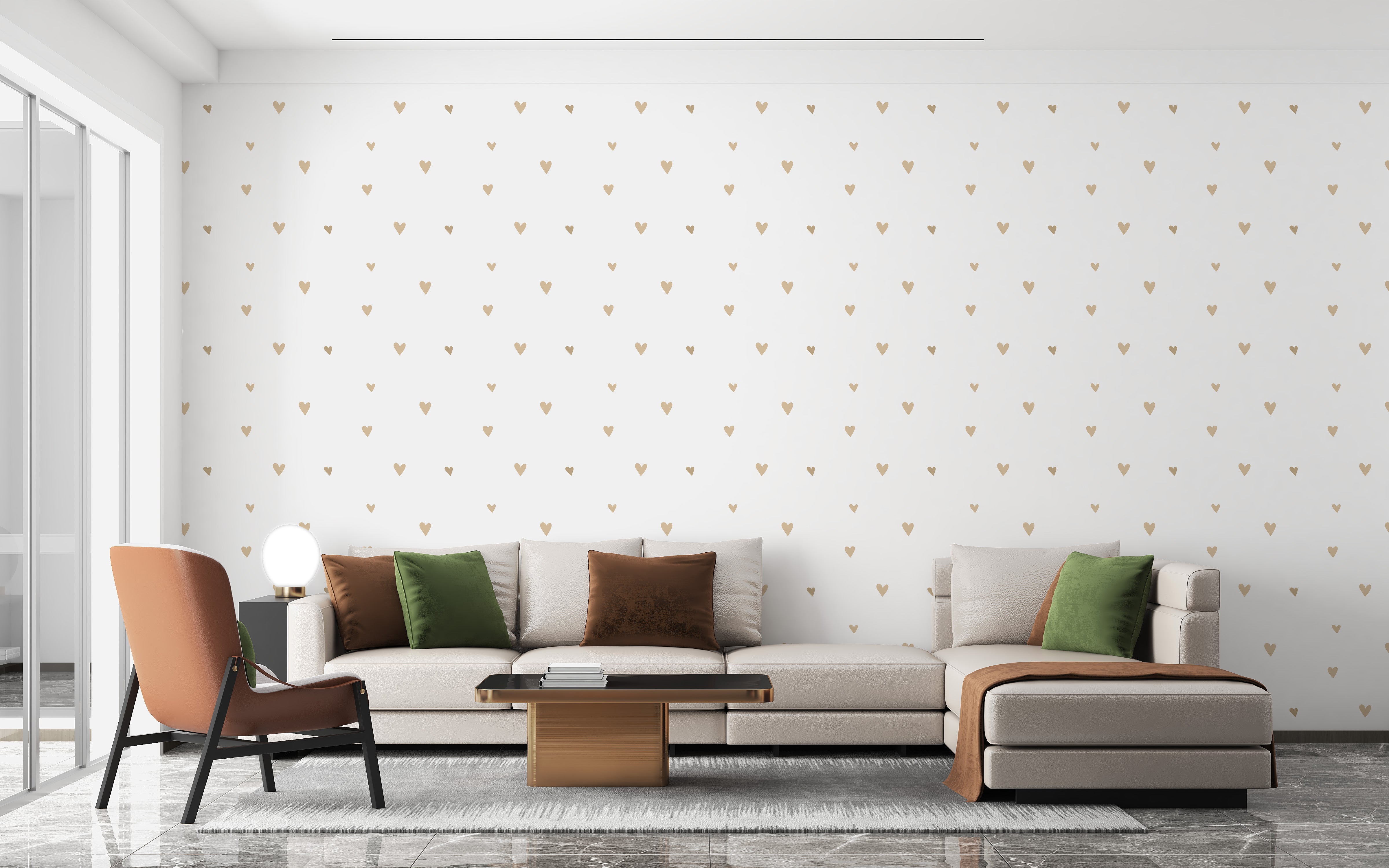 Luxurious beige and gold heart wallpaper design