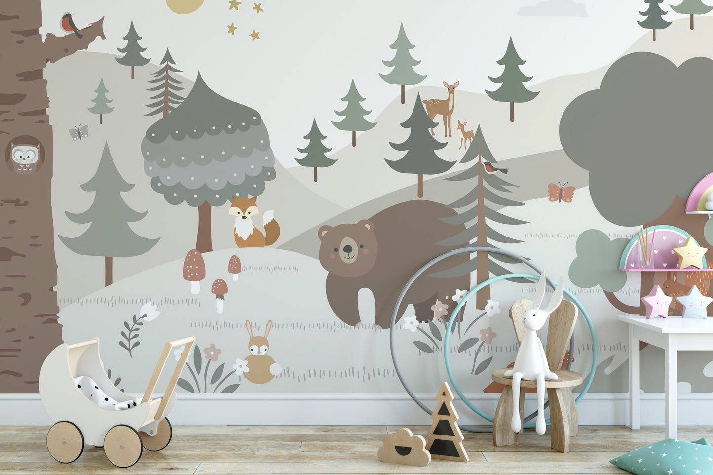 Artistic snowy forest kids wallpaper mural
