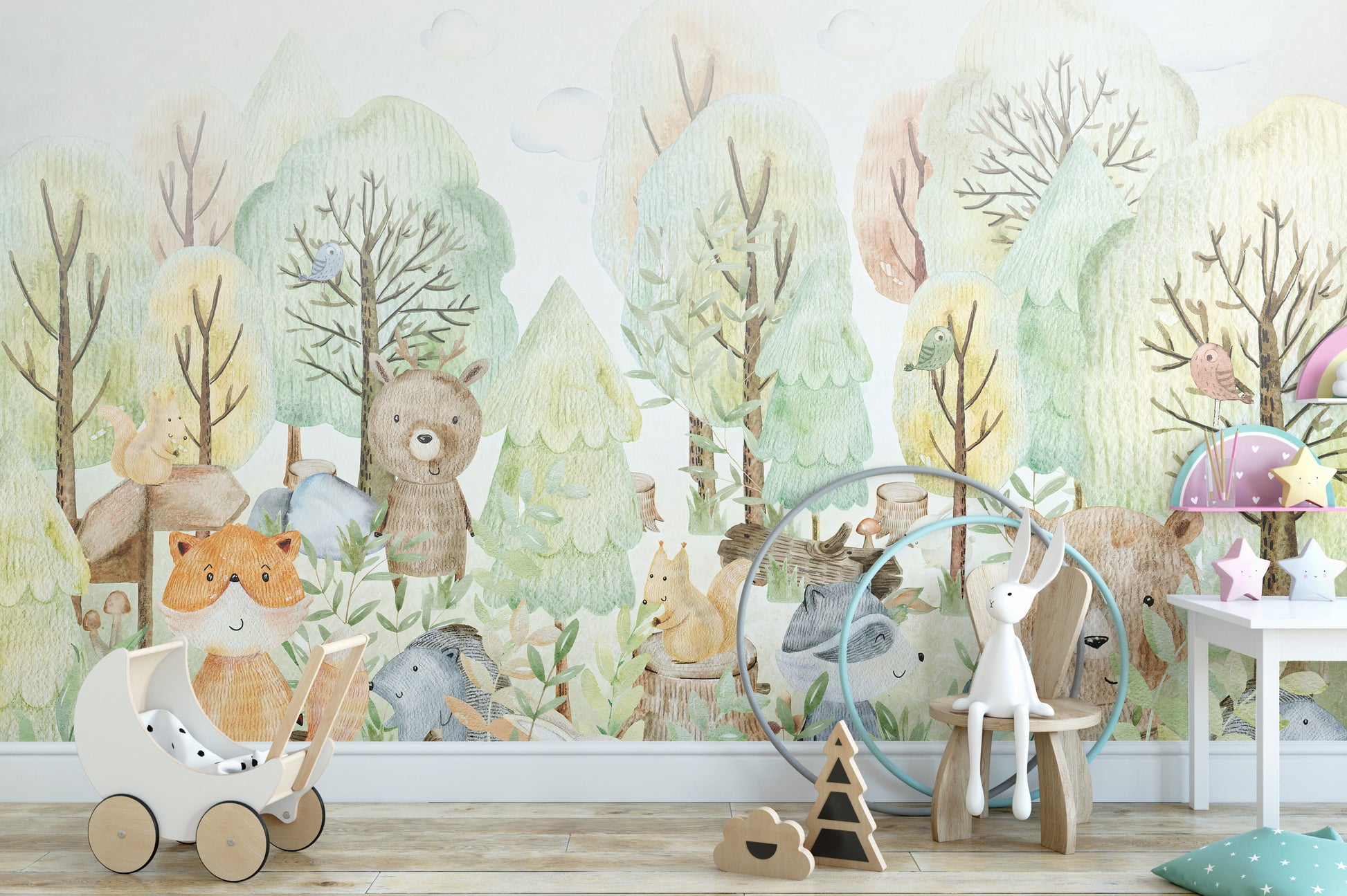 Subtle doodle animals wall mural for kids
