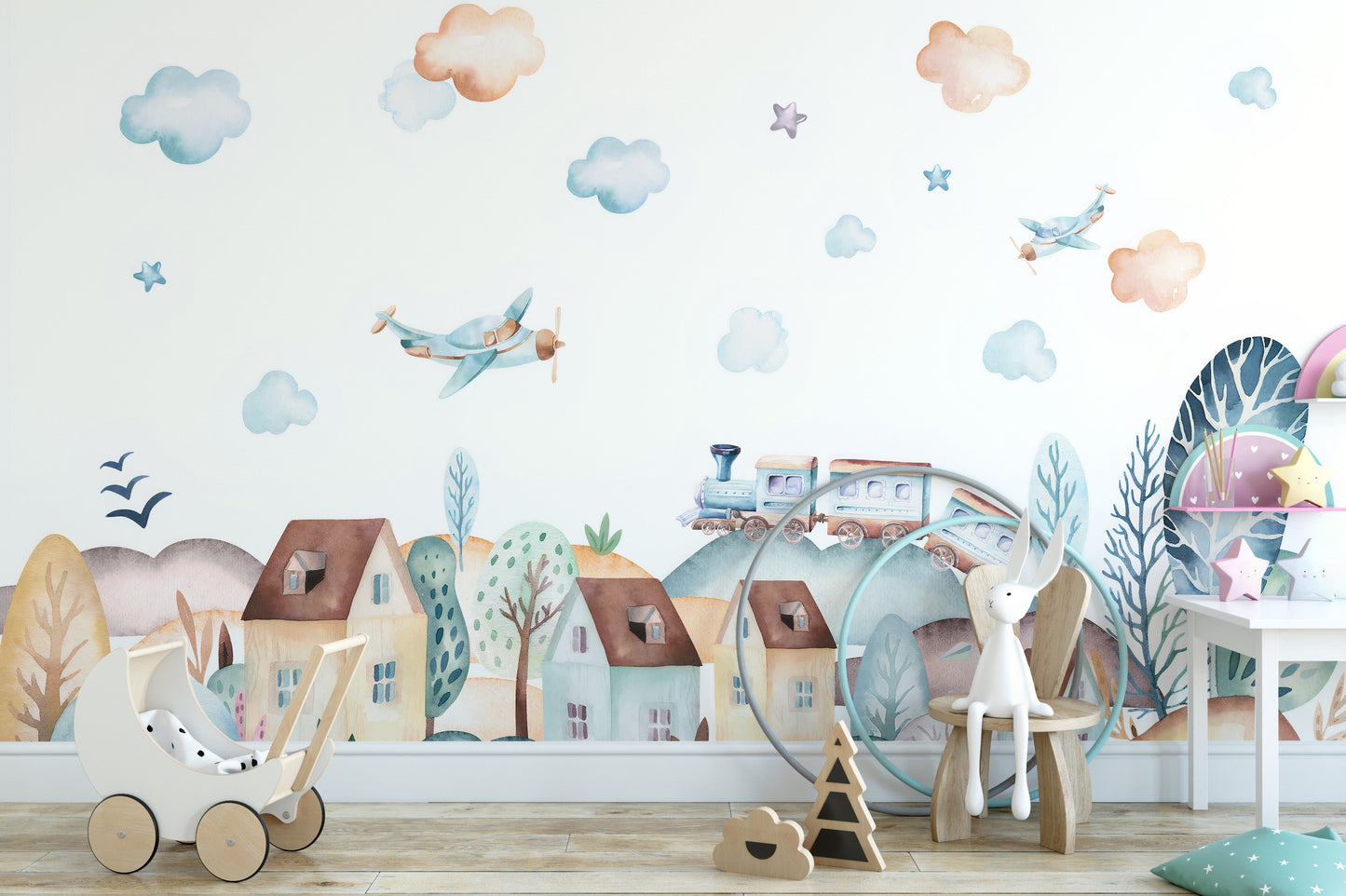 Watercolor Fun Village kids room Wallpaper Murals - Giffywalls