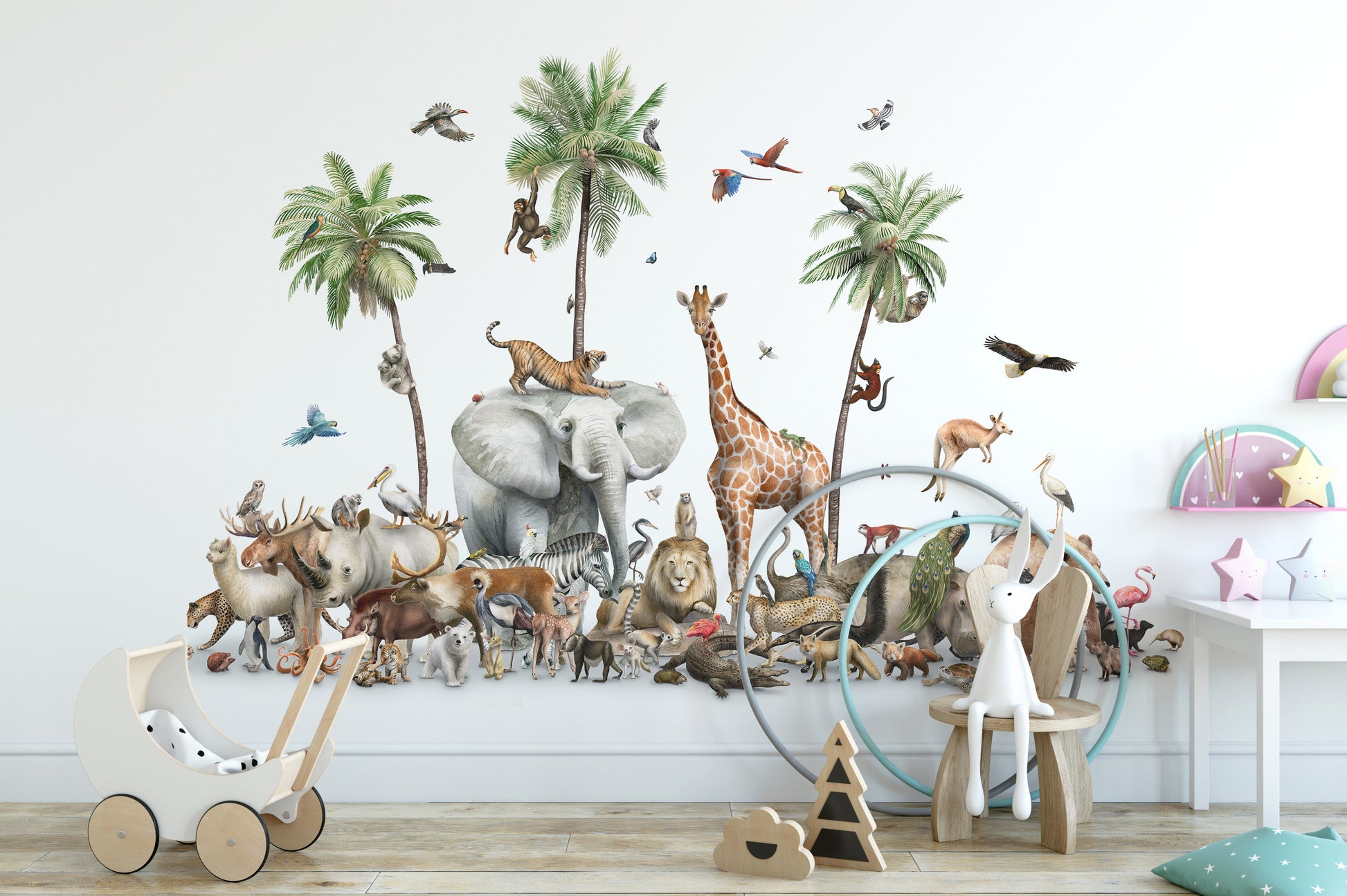 Jungle Safari Animal Birds Wallpaper Mural - Giffywalls