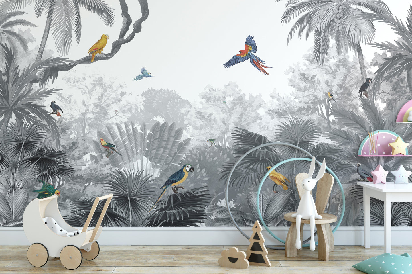 Monochrome Tropical Jungle Birds Wallpaper - Giffywalls