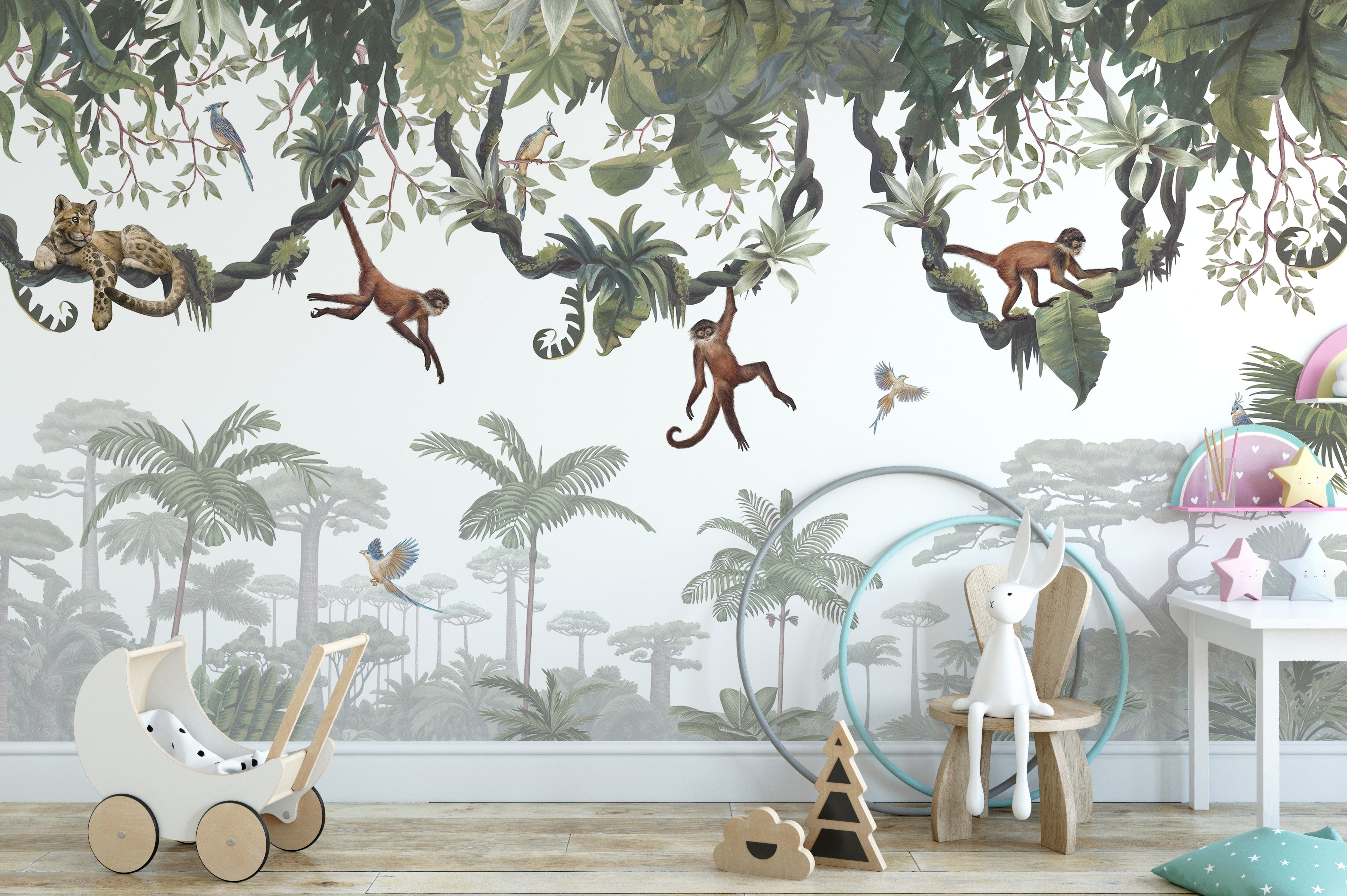 Cheeky Hanging monkeys wallpaper murals - Giffywalls