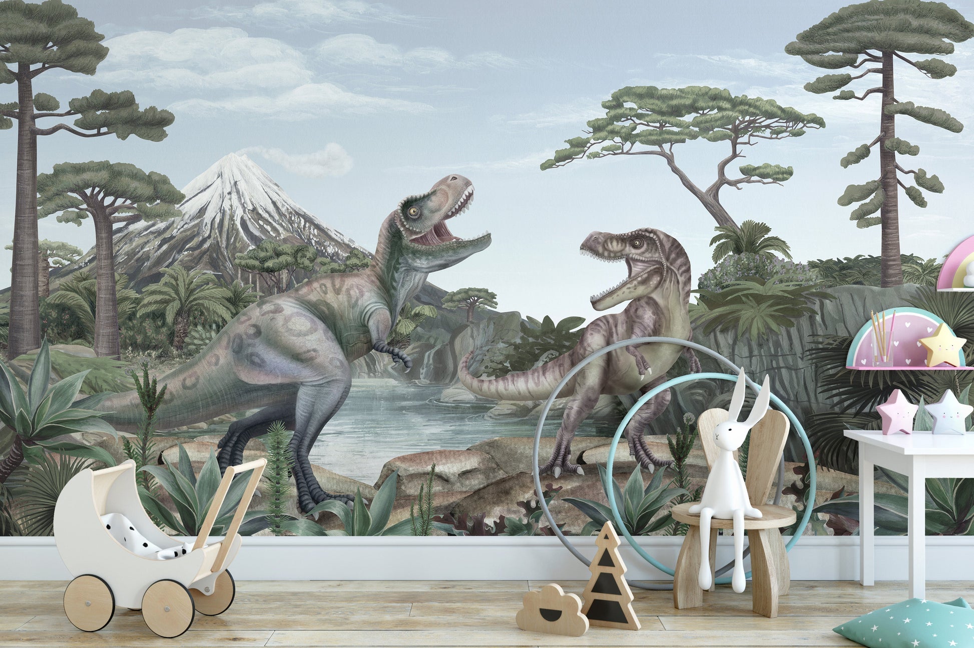 Terrific T-Rex Dinosaur Mural Wallpaper - Giffywalls