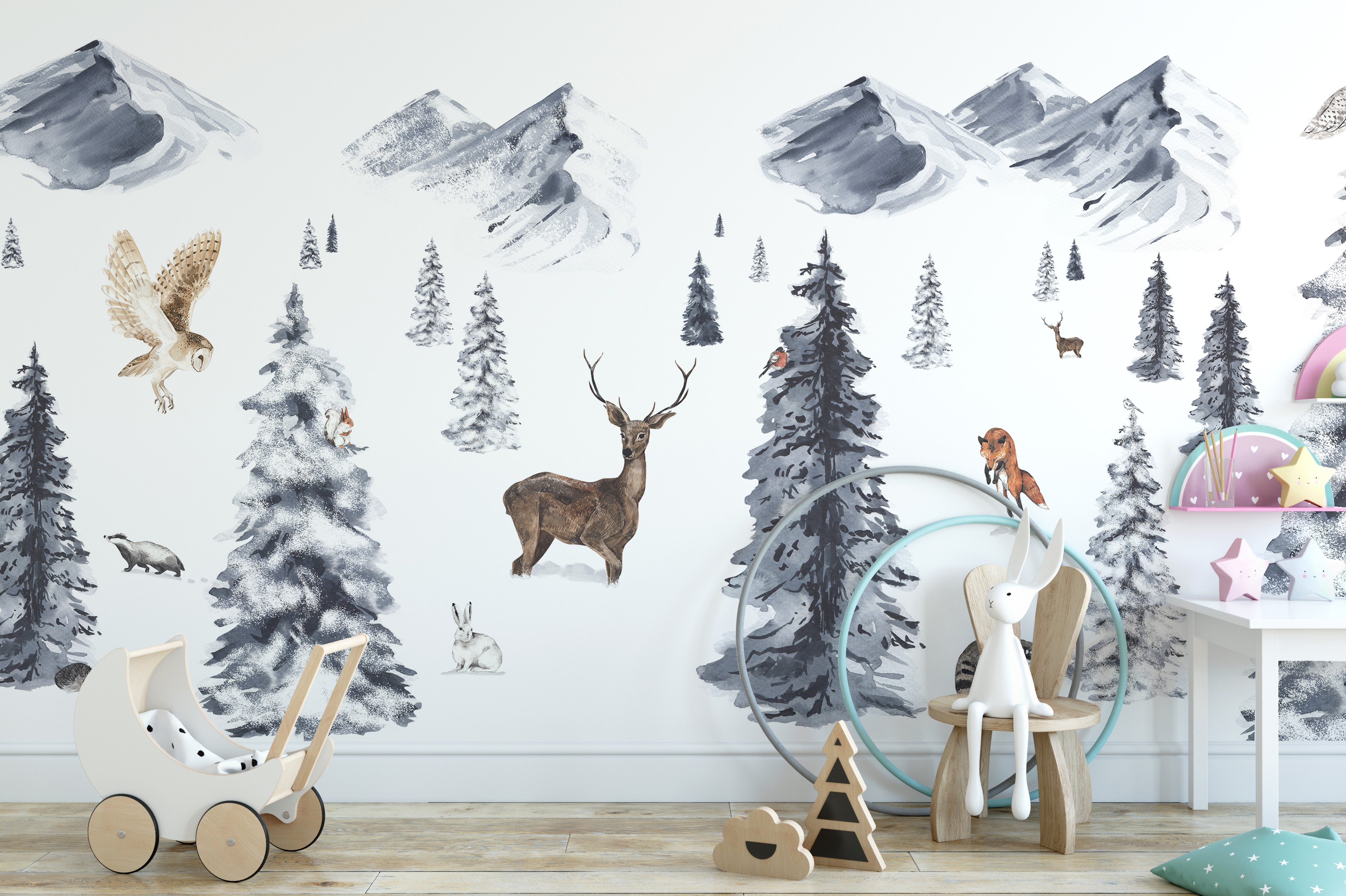 Snowy forest winter wonderland wallpaper for walls