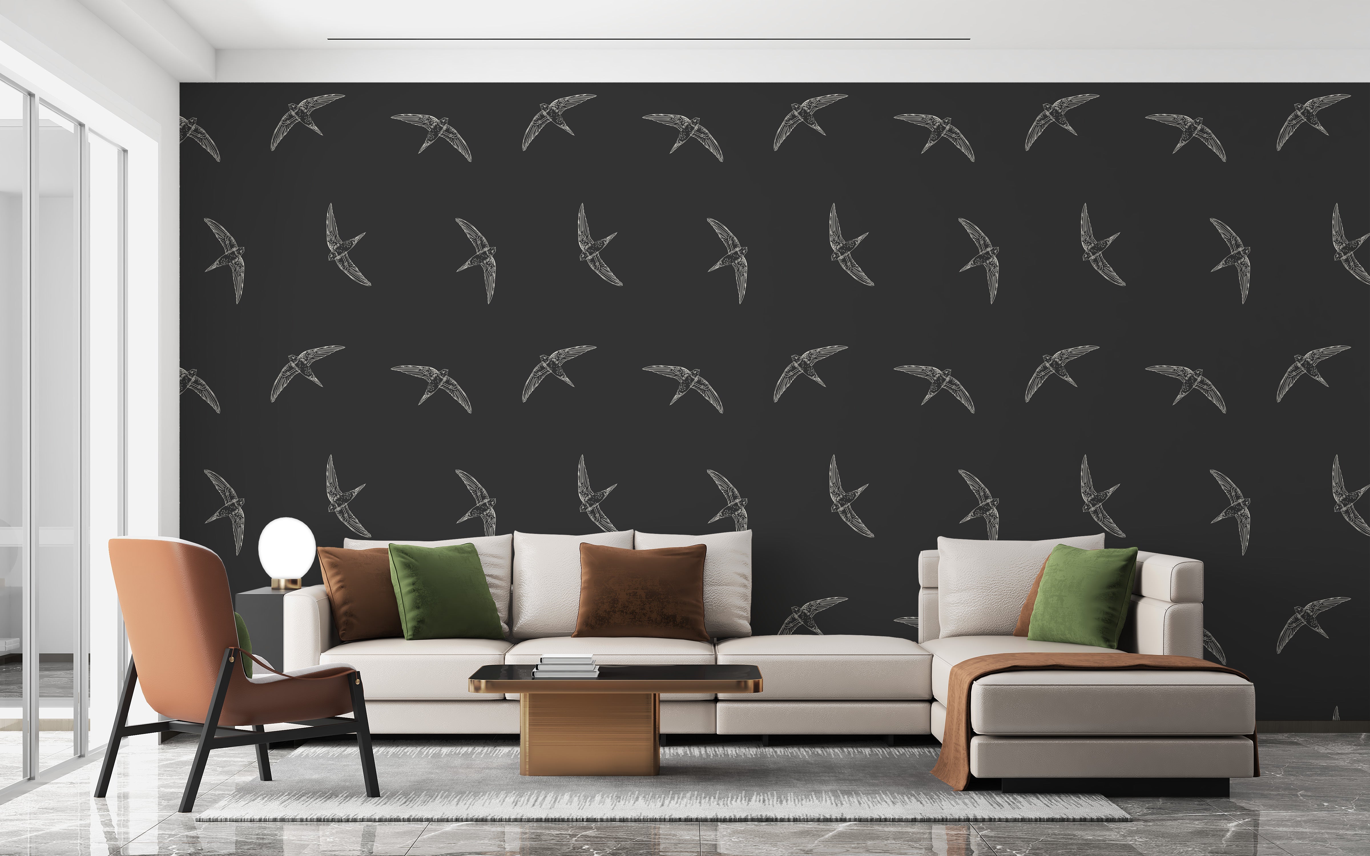 Black flying swallow bird silhouettes wallpaper