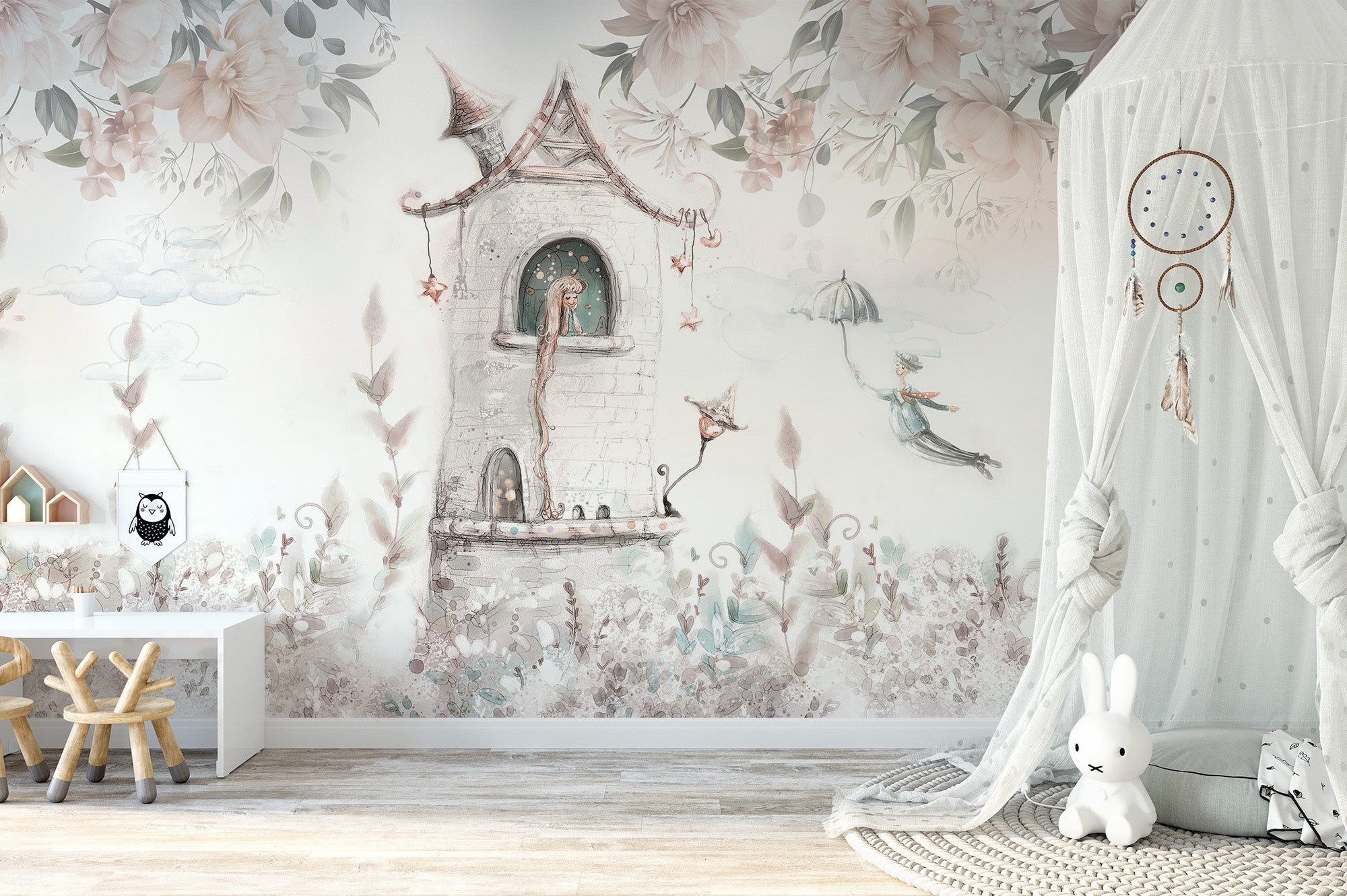 Princess Tower Floral Wallpaper Mural - Giffywalls