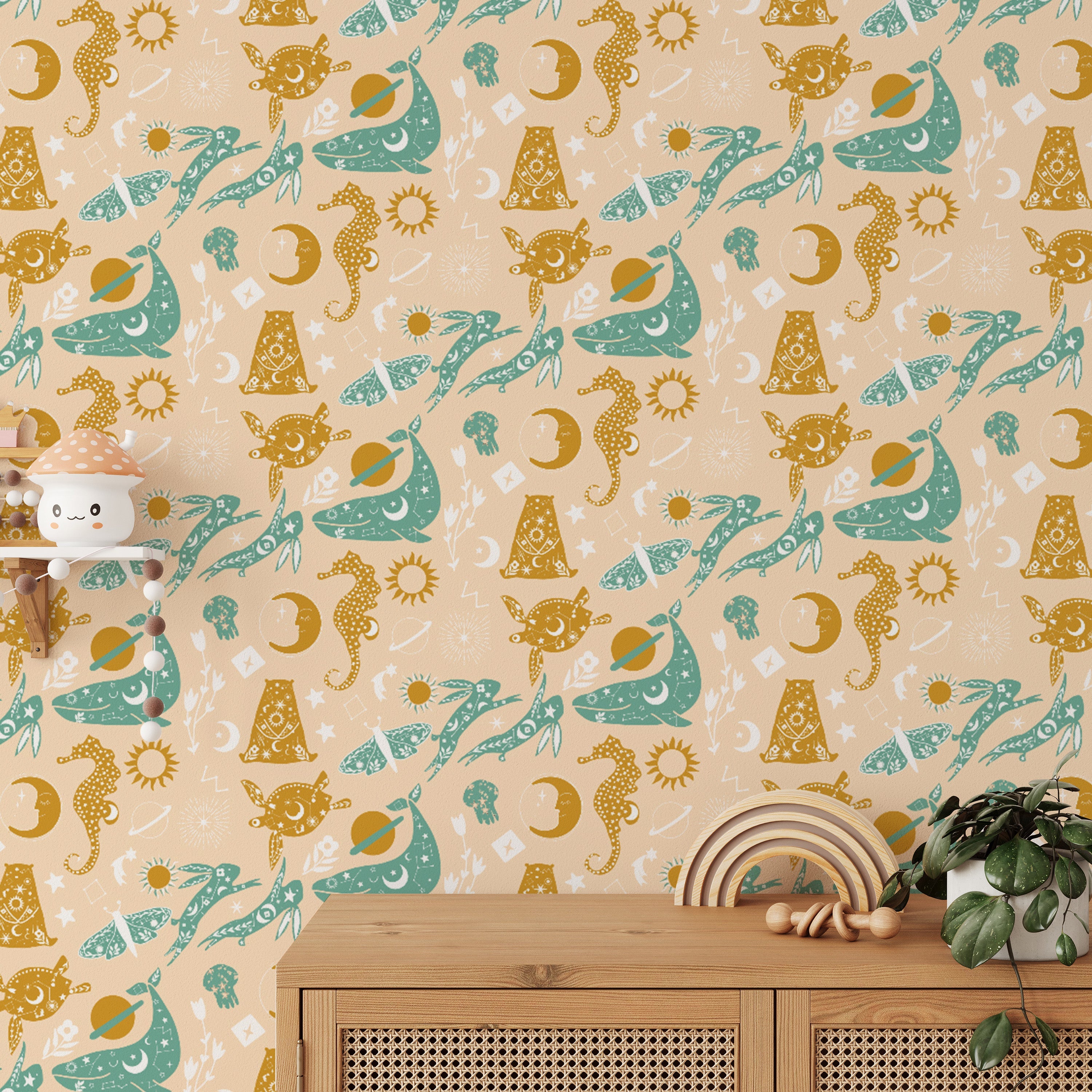 Whimsical wallpaper with a dreamy night theme
