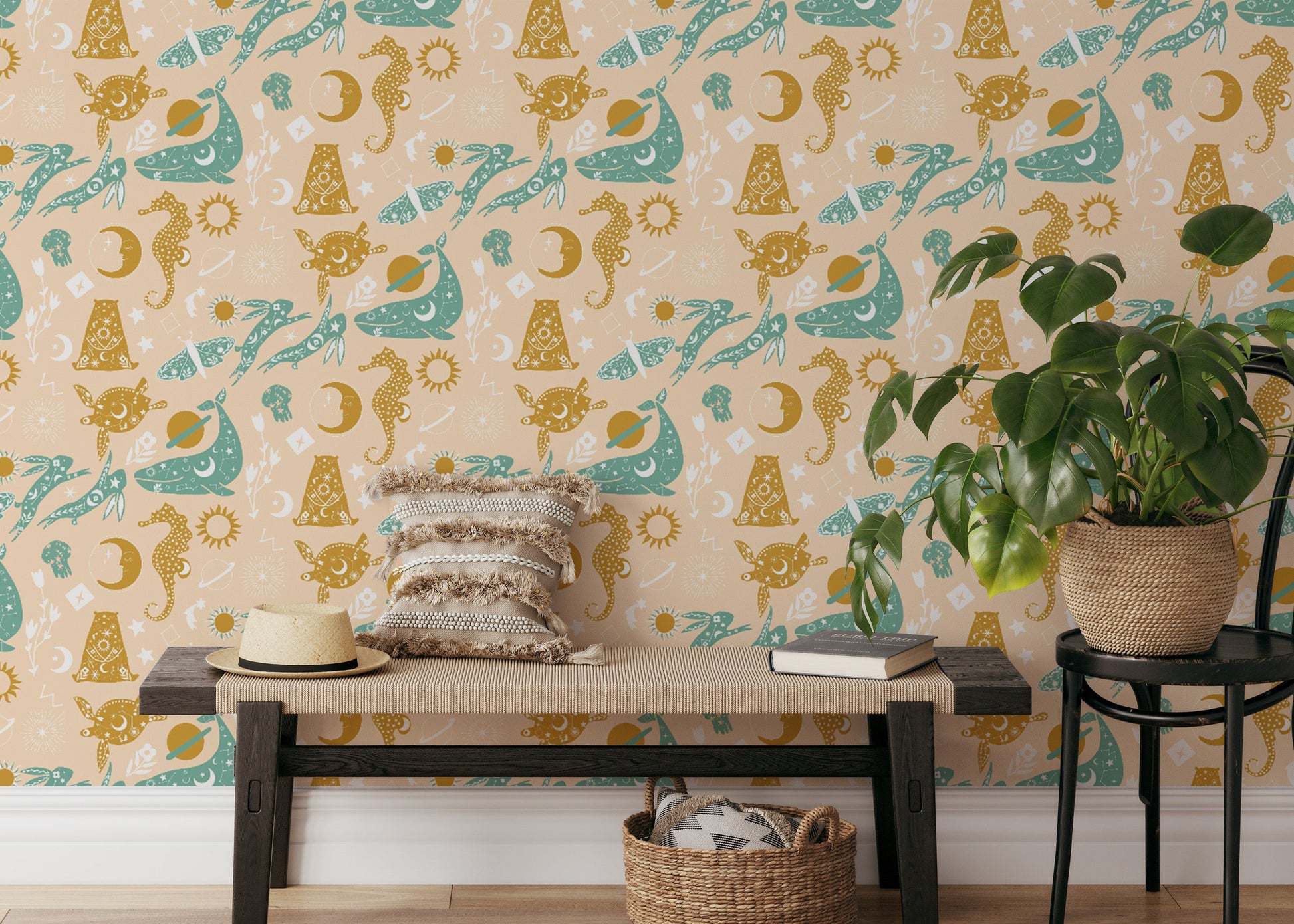 Dream Night Pink Yellow Animals With Flower Wallpaper - Giffywalls