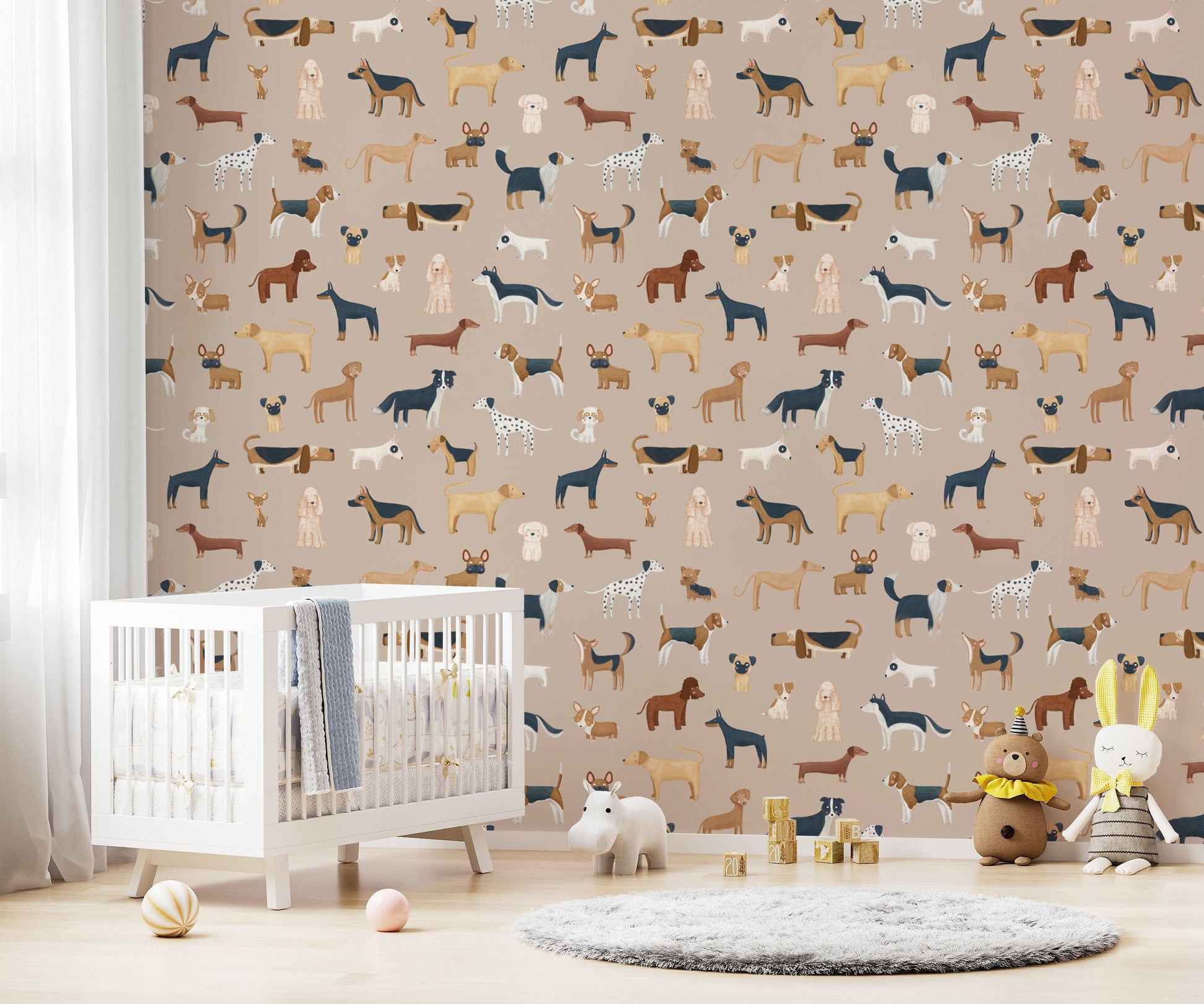 Fun canine-themed wallpaper for playrooms
