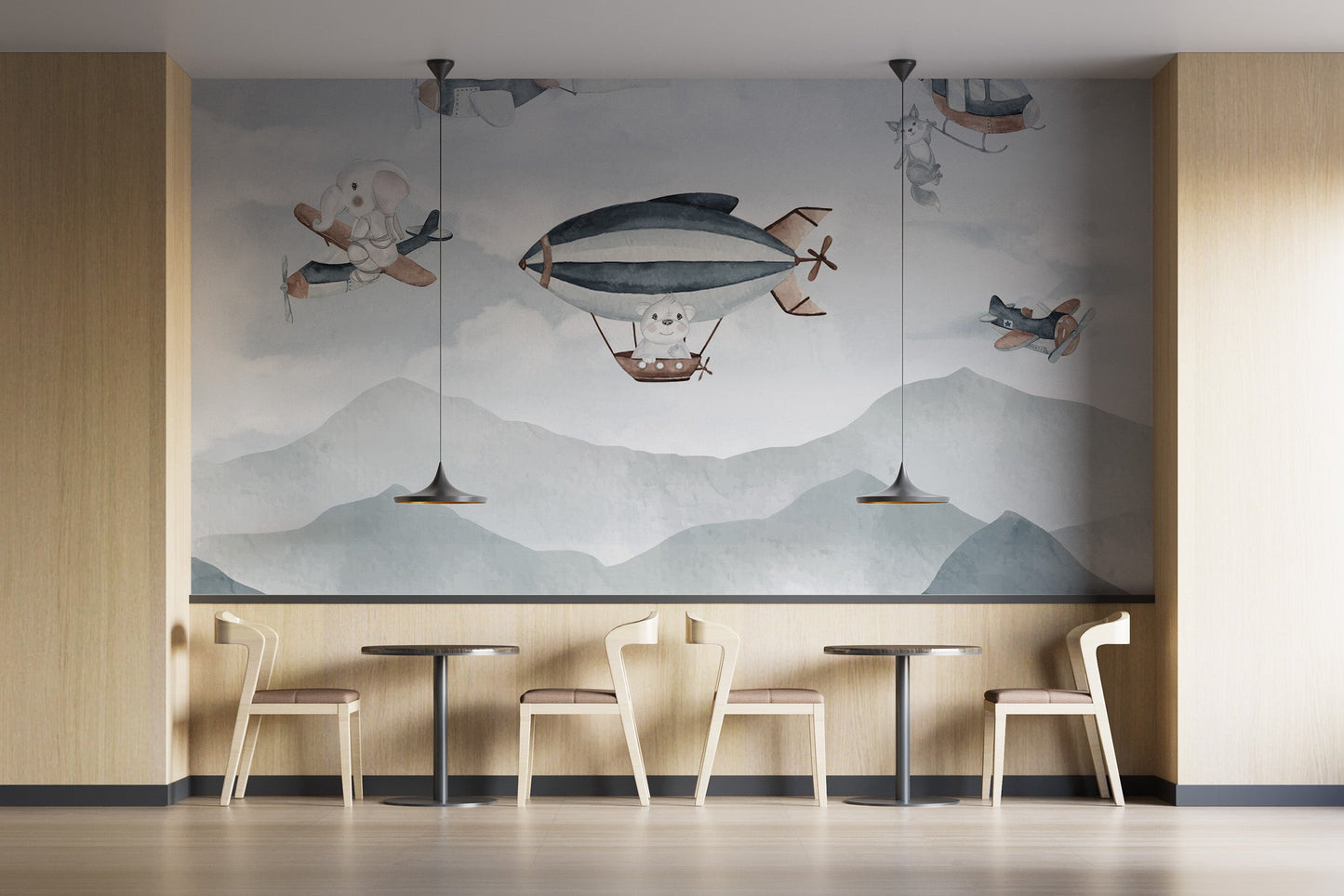 Whimsical Airborne Adventure Mural peel and stick wallpaper