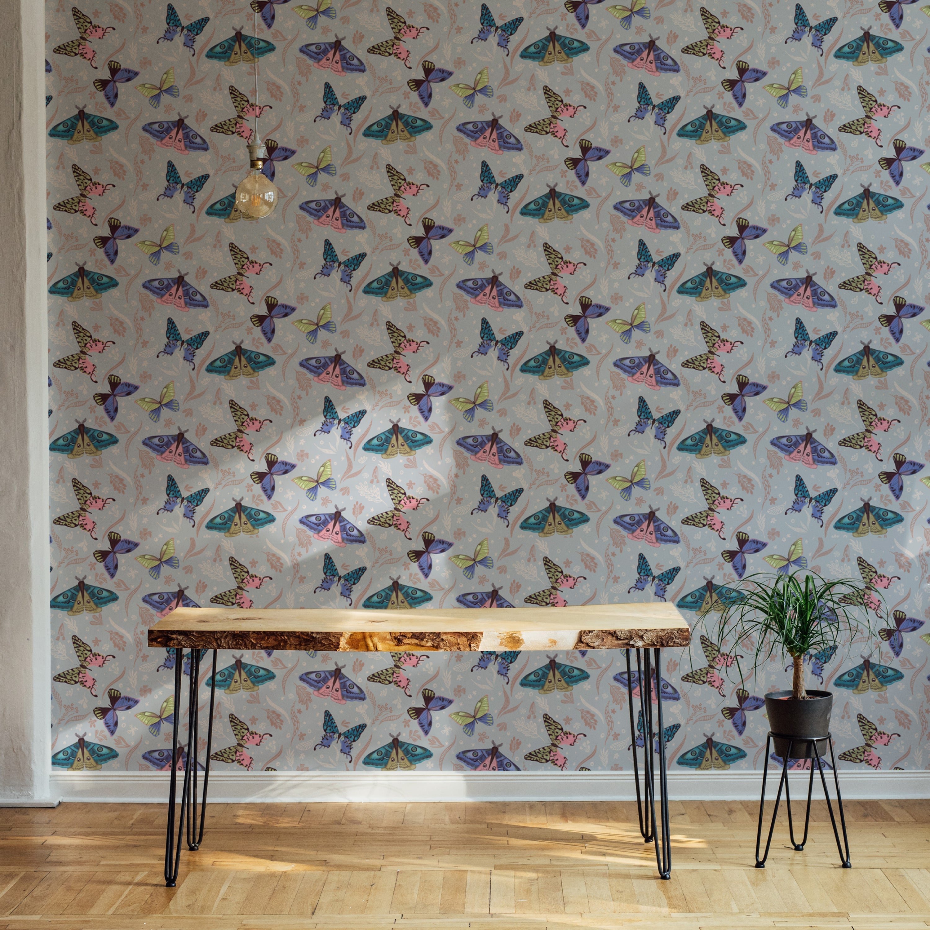 Playful colorful butterfly mural for cheerful and dynamic spaces.
