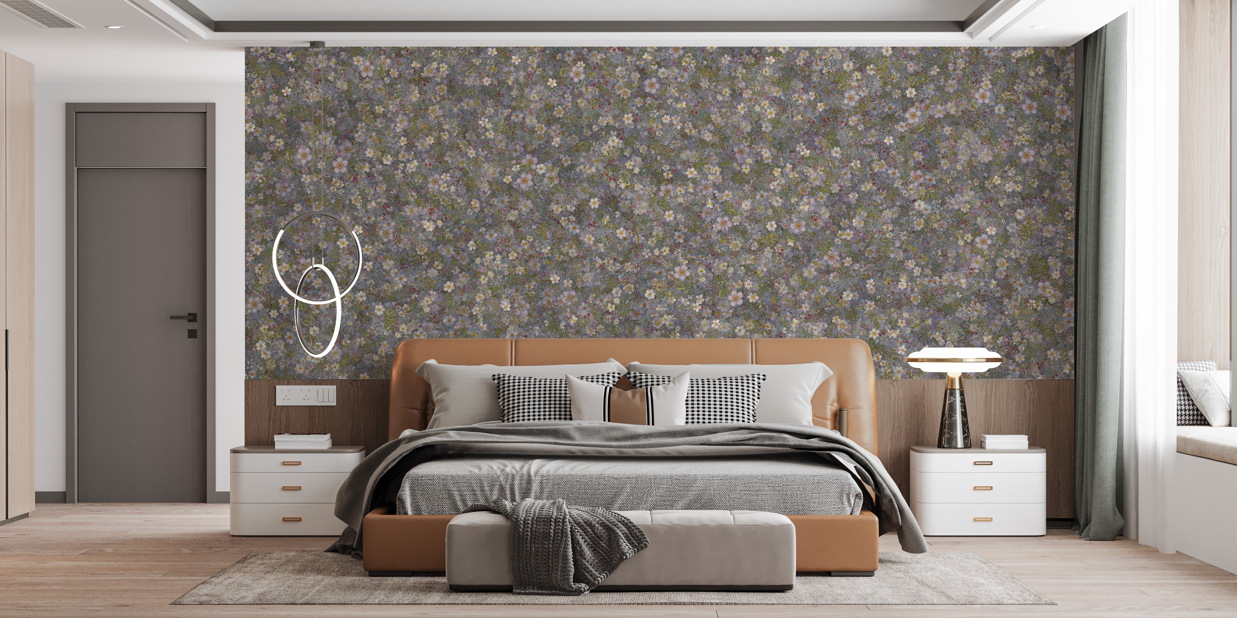 Embroidery Wild Flowers Lila White Wallpaper Murals - Giffywalls