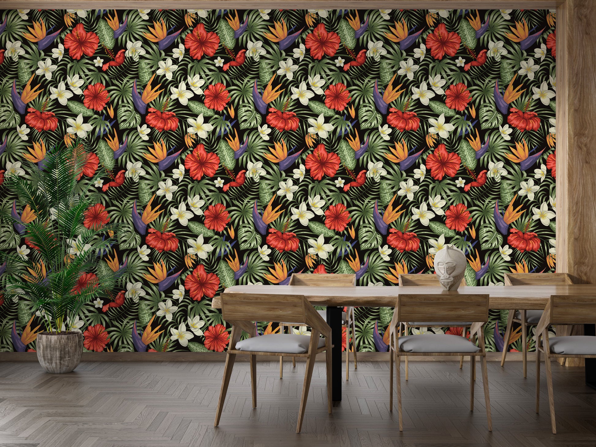 Exotic floral wallpaper with tropical accents
