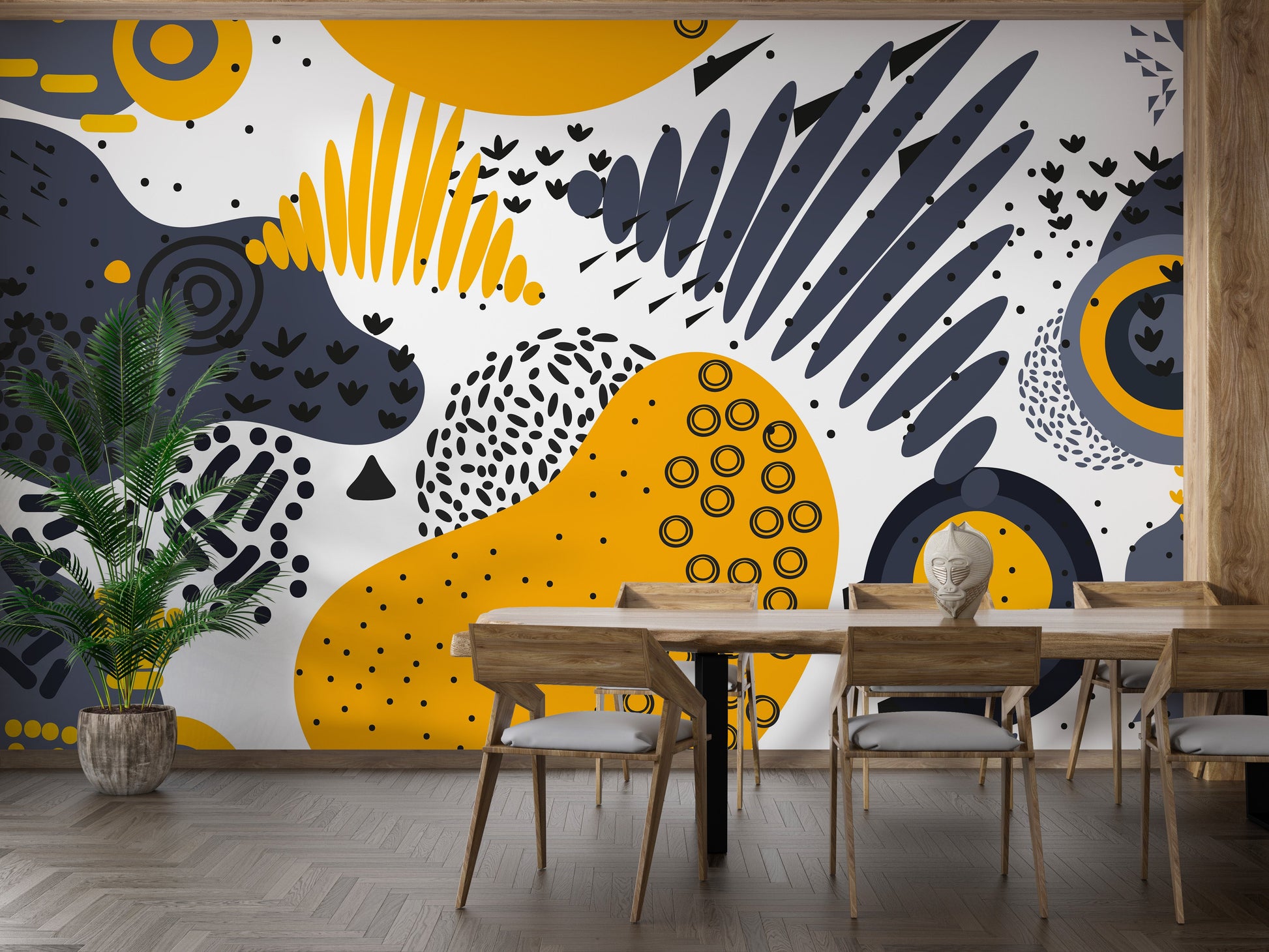 Blue and Yellow Abstract Shapes Wall Murals - Giffywalls