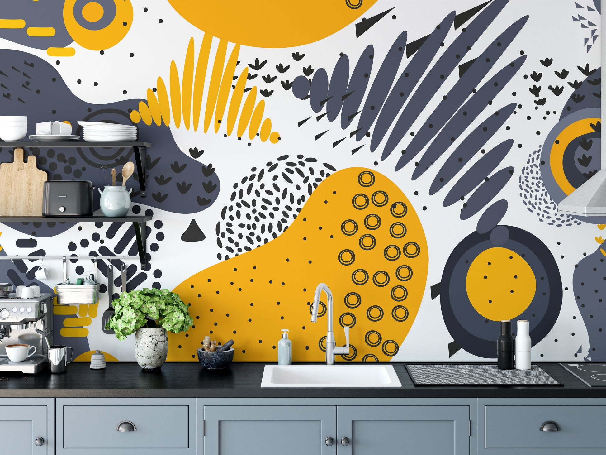 Blue and Yellow Abstract Shapes Wall Murals - Giffywalls