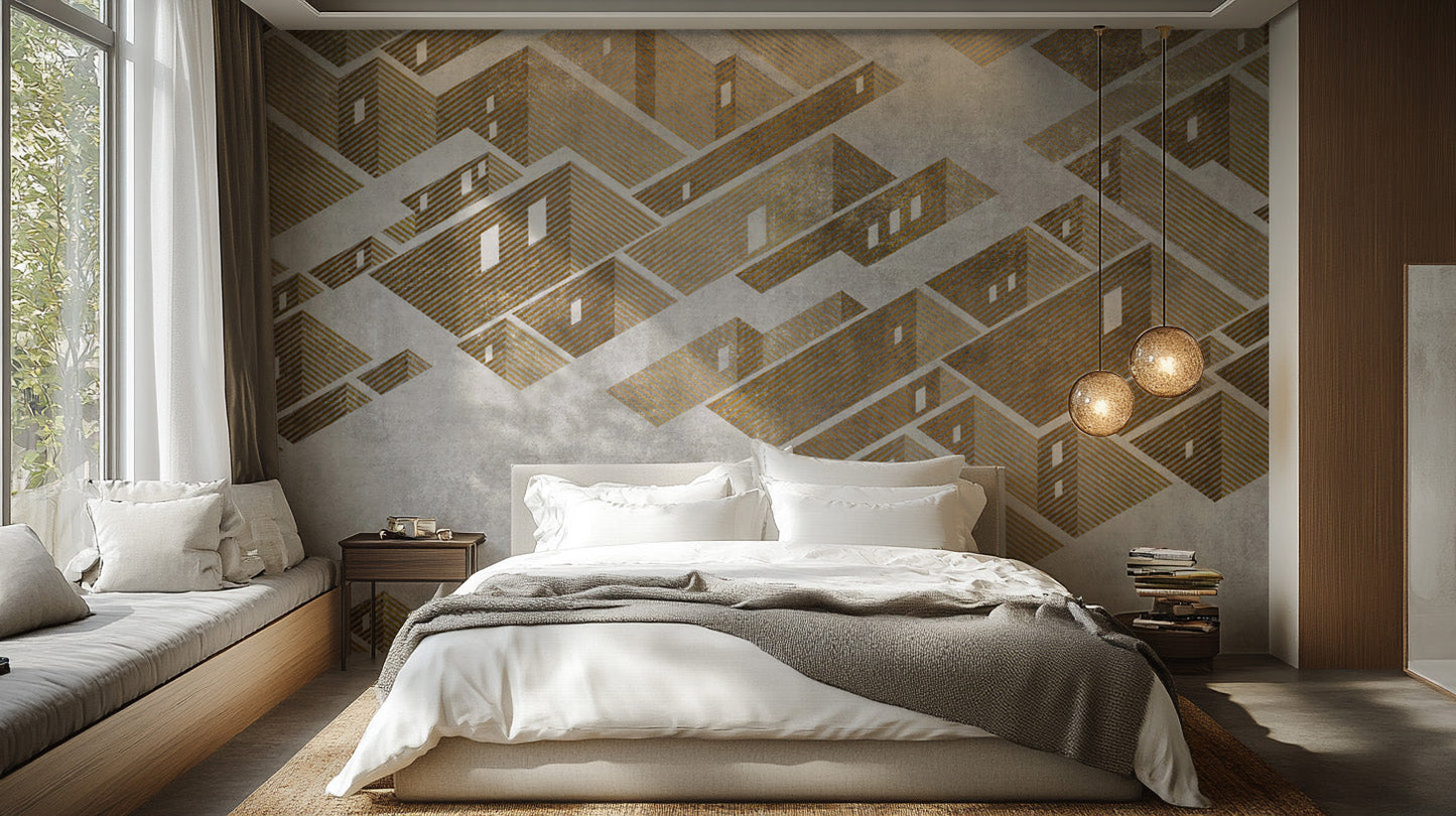 Modern axonometric cityscape wallpaper for bold wall decor.
