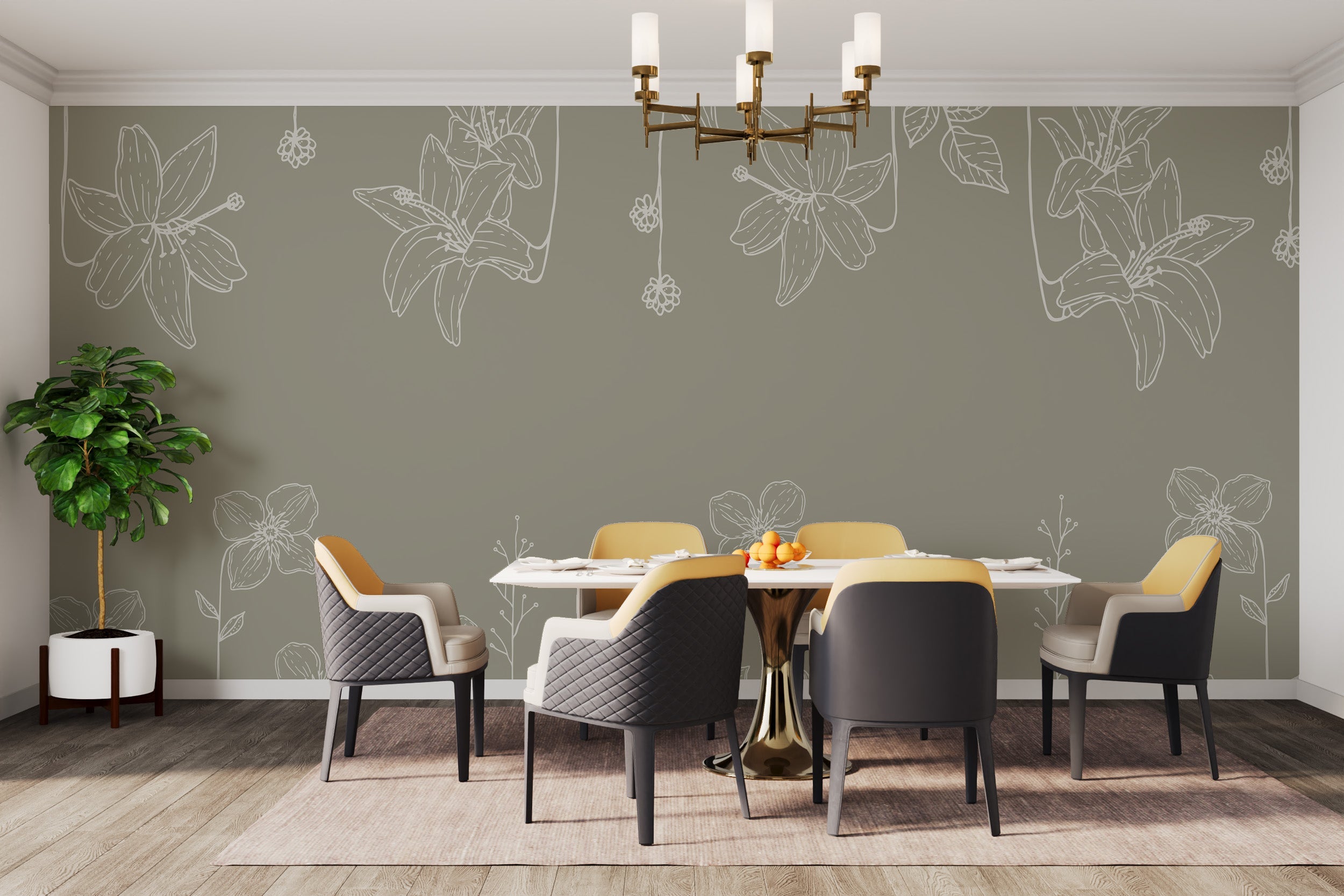 Sketch Garden Elegance Wallpaper for dining rooms