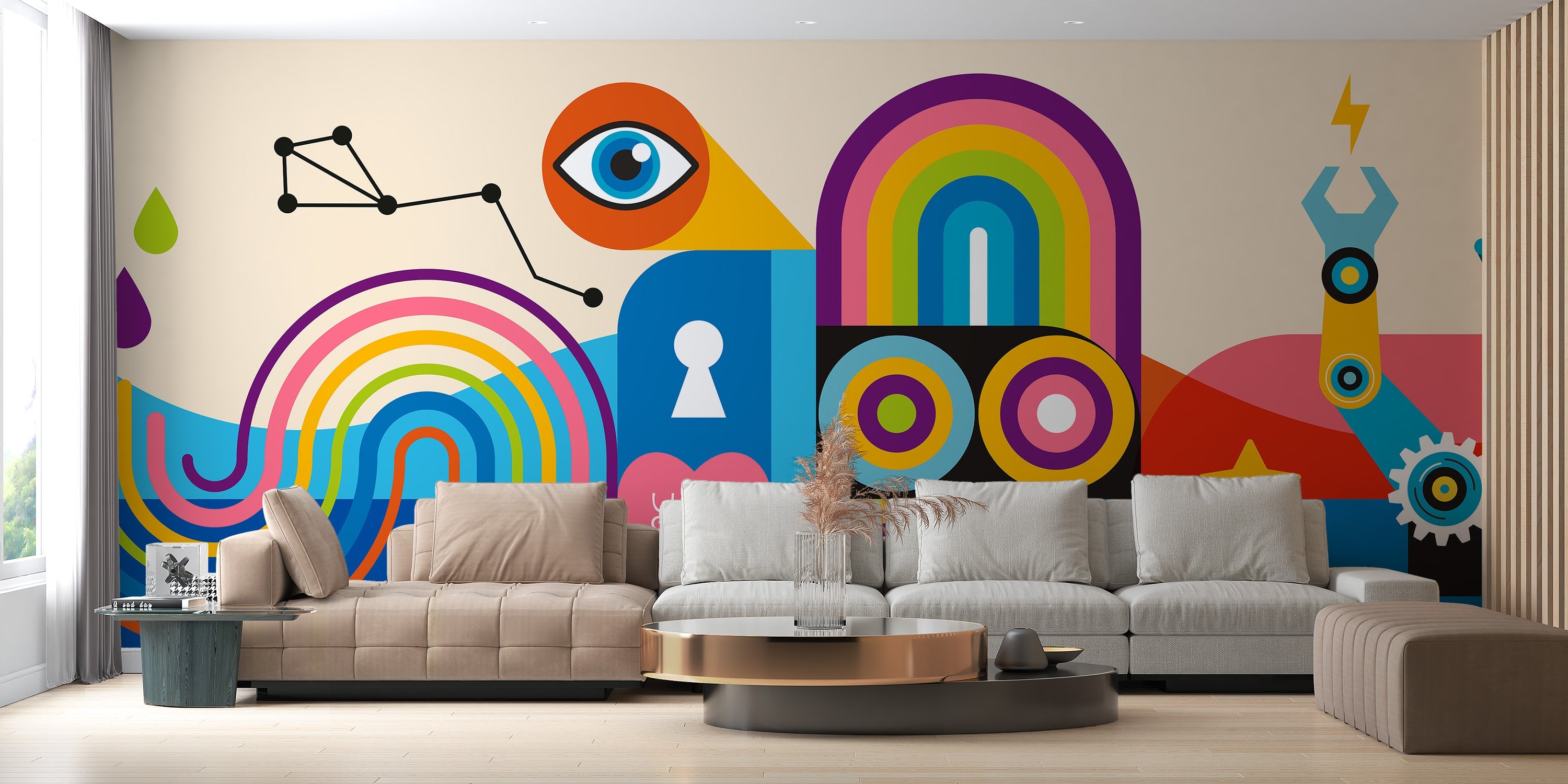 Vibrant Geometric Art Mural - Giffywalls