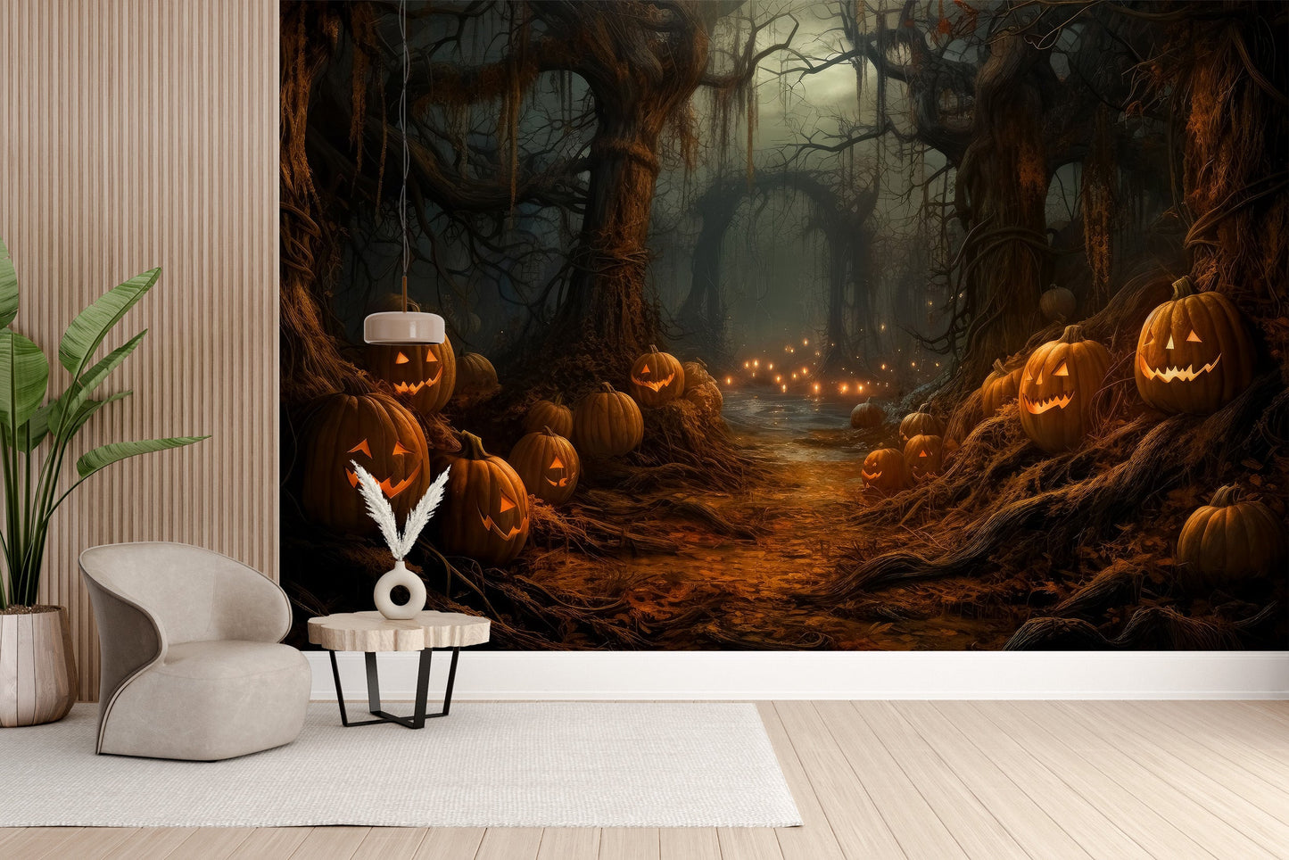 Eerie Pumpkin Forest Silhouette Wall Mural - Giffywalls