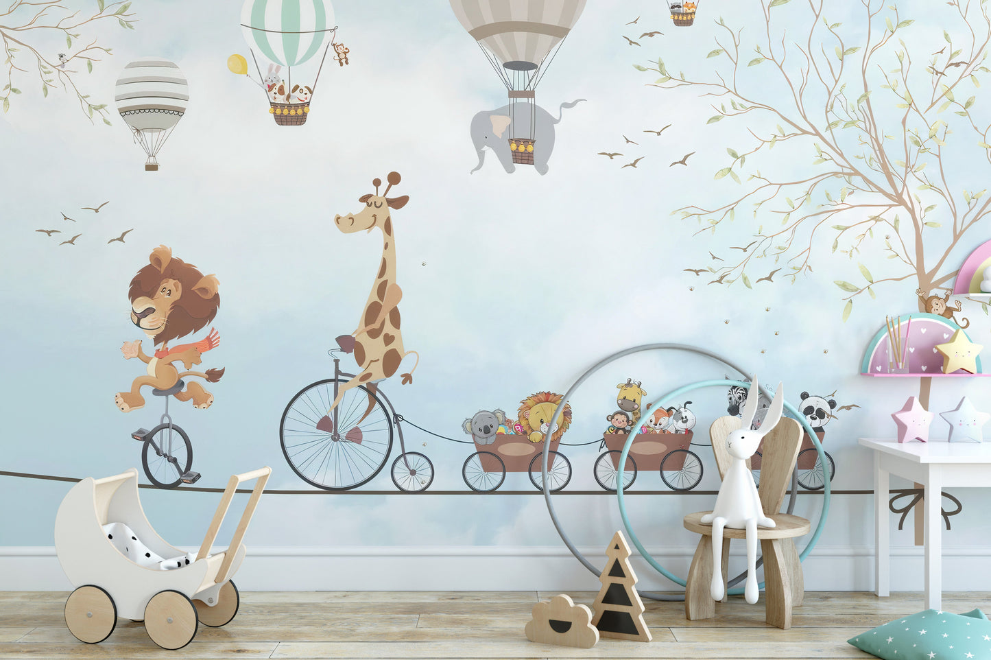 Animals on Tightrope Cycling Under Skies Wallpaper - Giffywalls