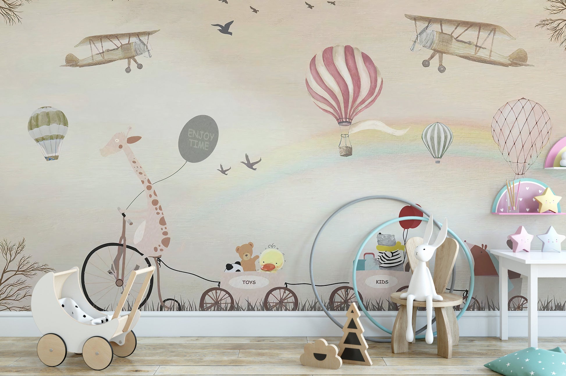 Beige Color Jovial Animals Wallpaper Mural - Giffywalls