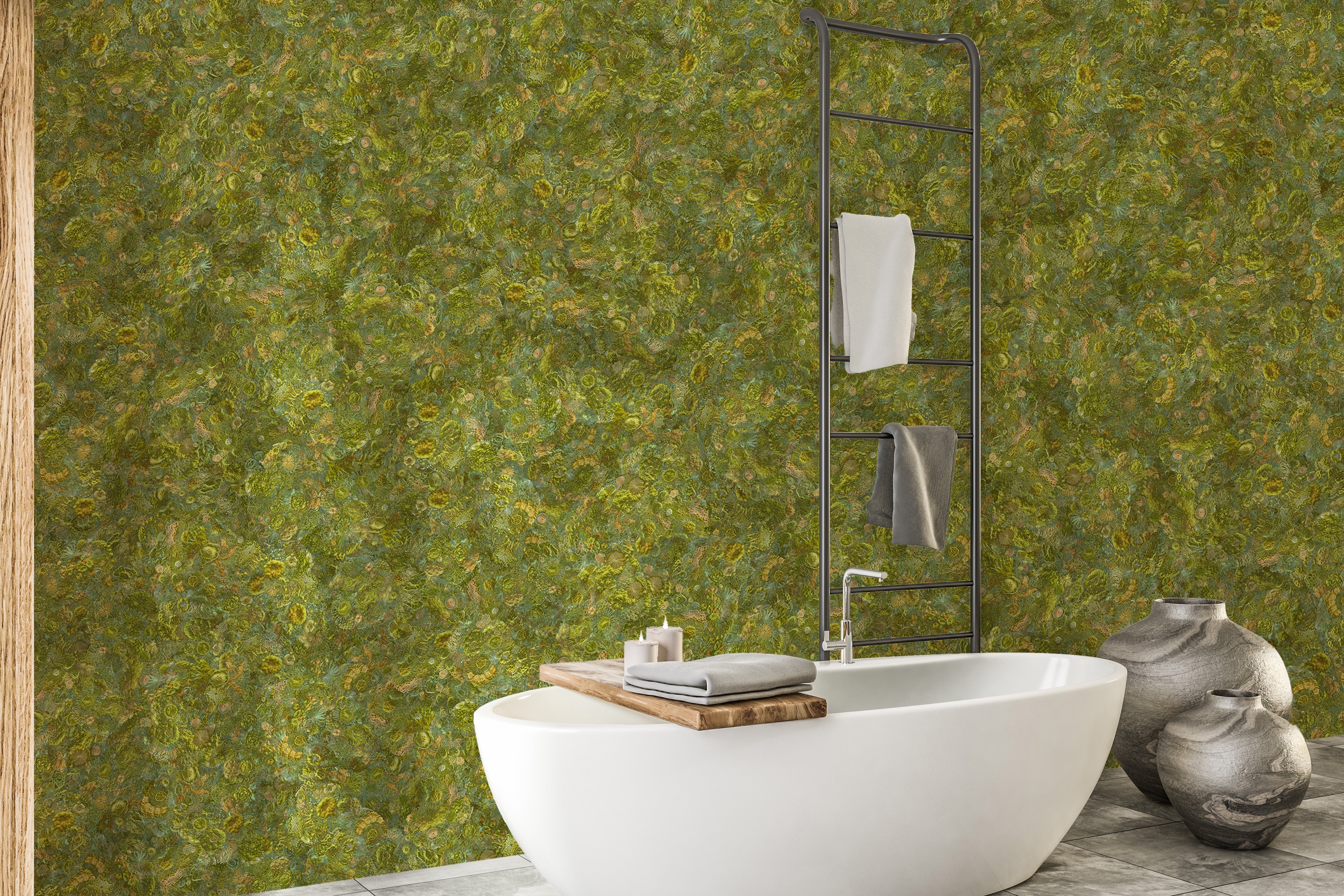 Embroidery Moss Green Color Wallpaper Murals - Giffywalls