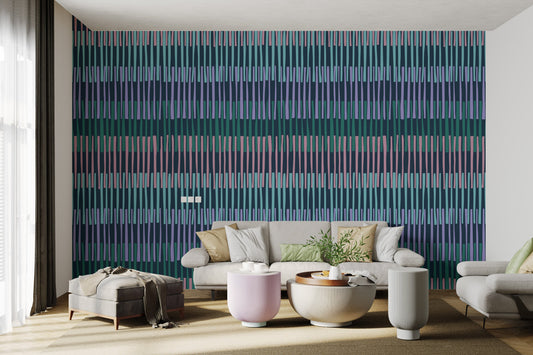 Midnight Rhythmic Striped Wallpaper Mural
