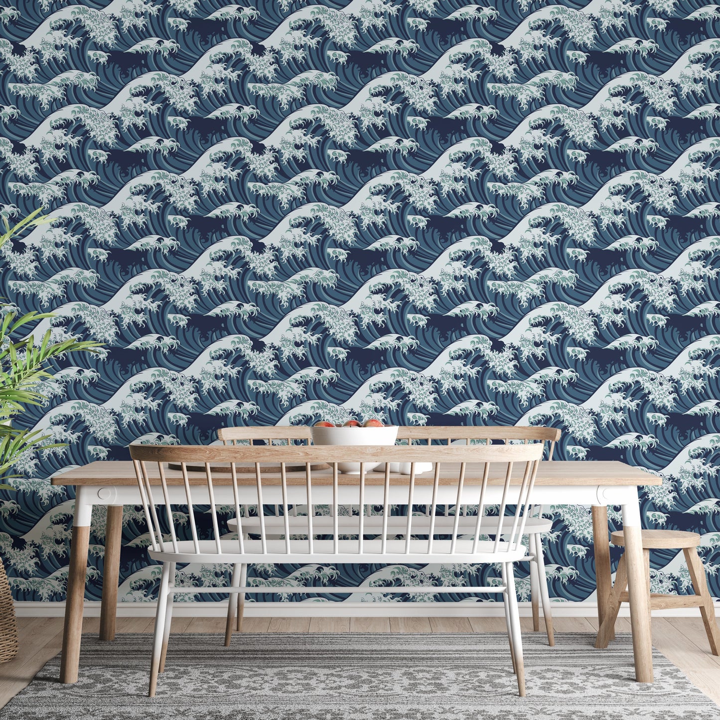 Ocean-inspired Japanese wave wallpaper