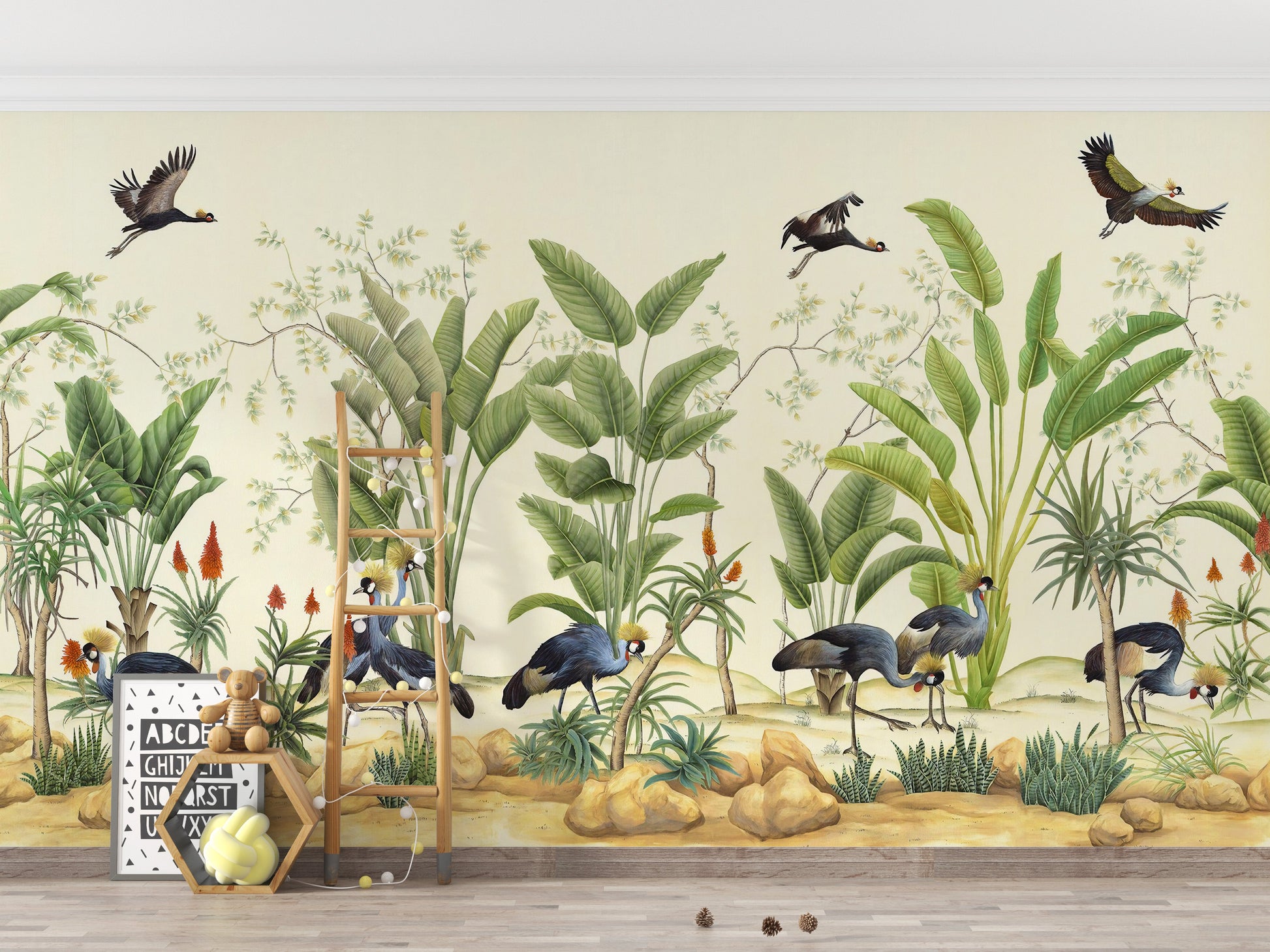 Tropical Grey Crane Wallpaper Murals - Giffywalls