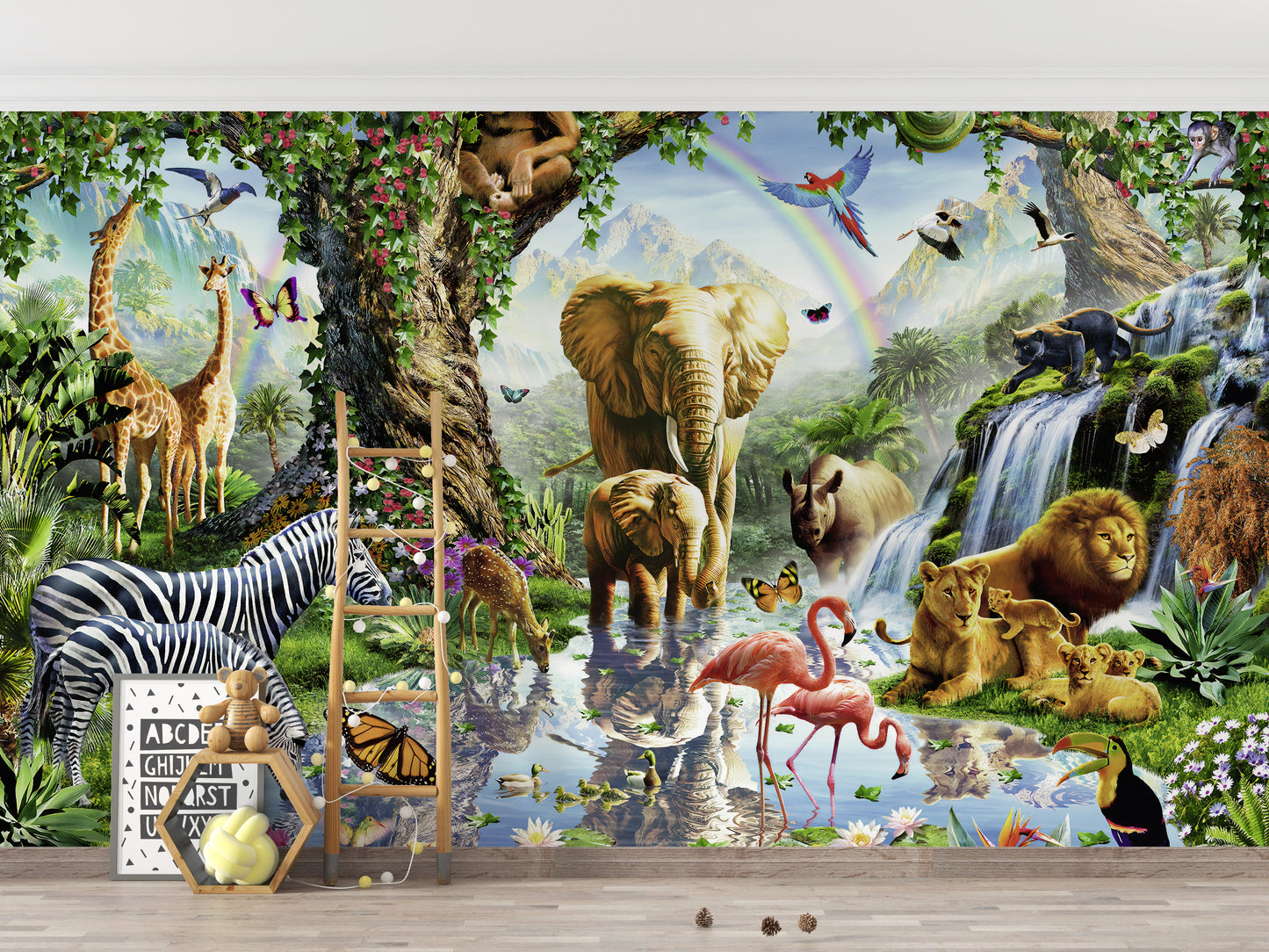 Vibrant Wild Animals in a jungle Wallpaper - Giffywalls