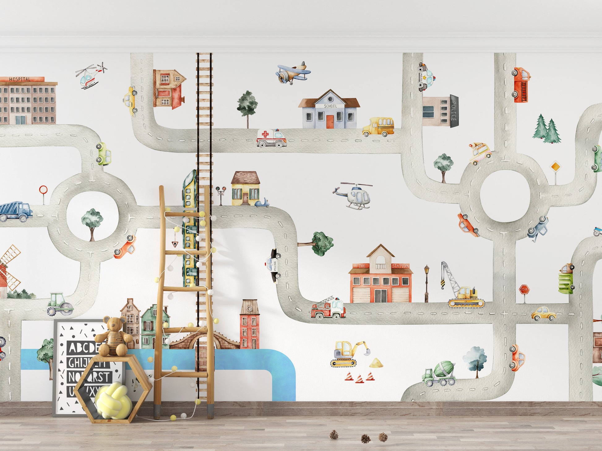 City of Vehicles Wallpaper for Kids Room - Giffywalls