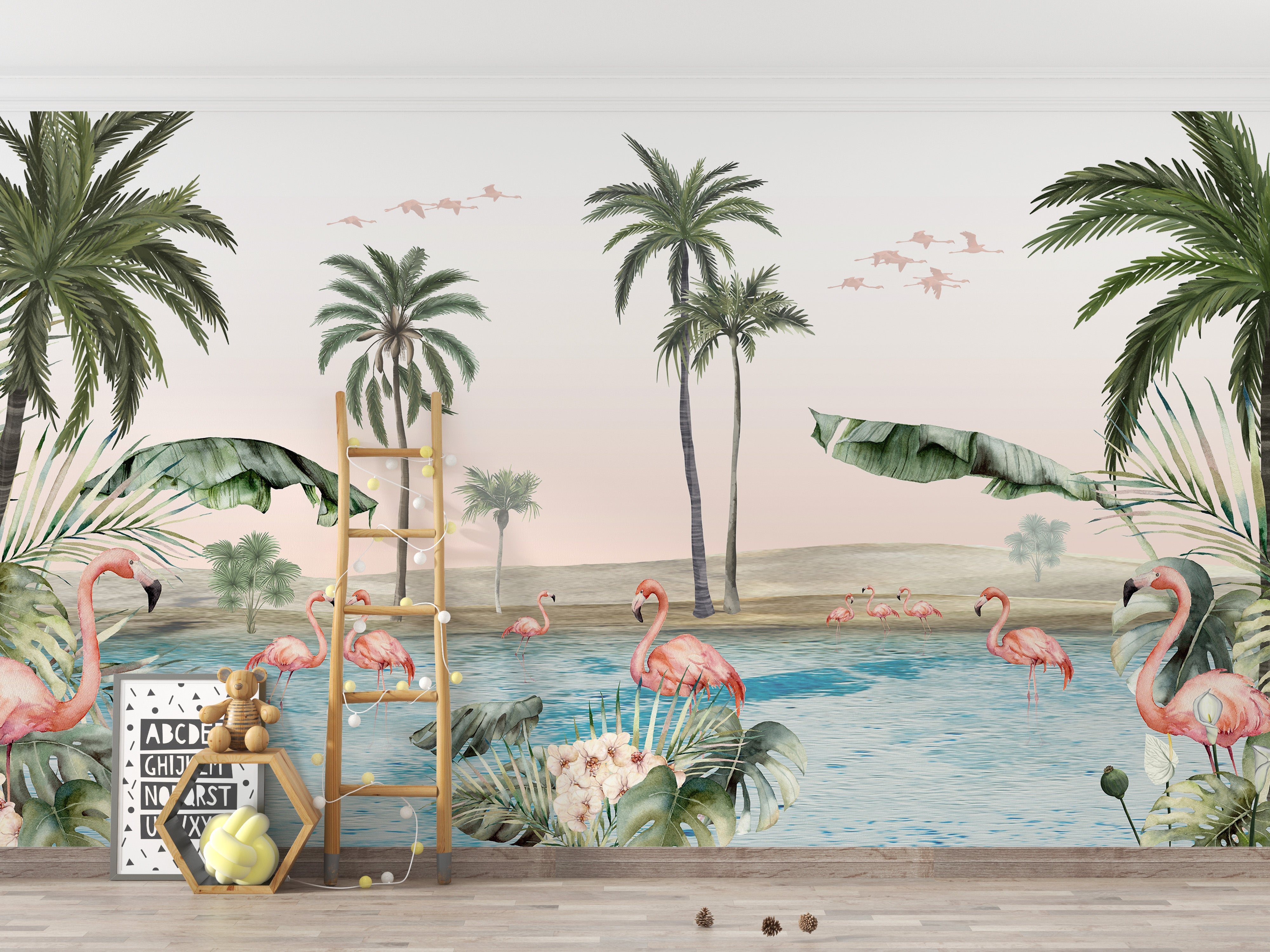 Flamingo oasis with pink background wallpaper - Giffywalls