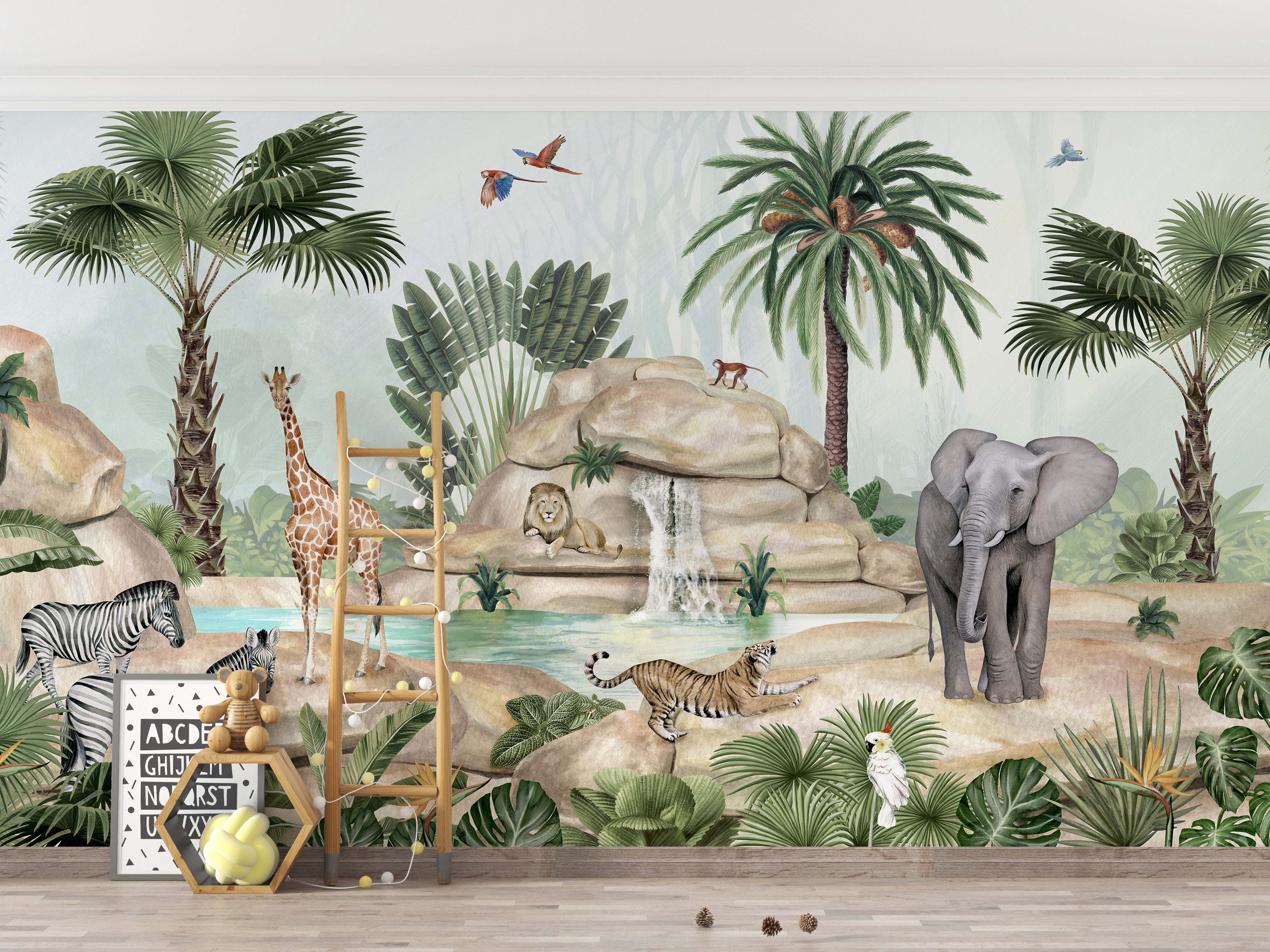 Watercolor Animals near water Pond Wallpaper - Giffywalls