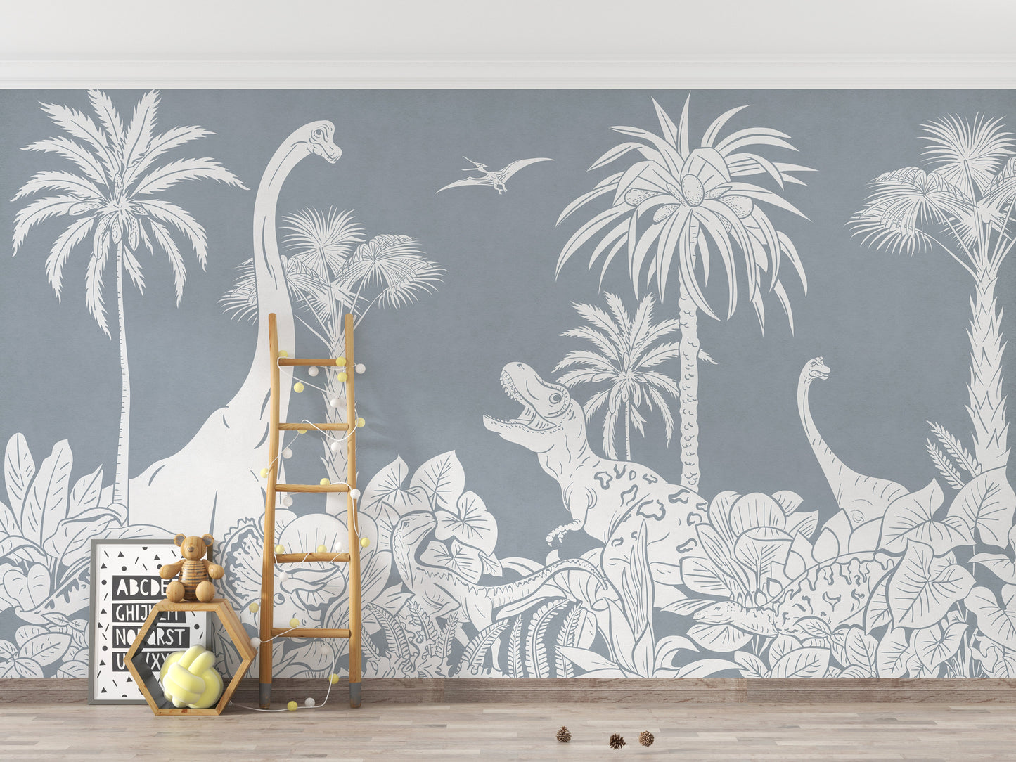 Monochrome Dino Blue wallpaper with prehistoric designs