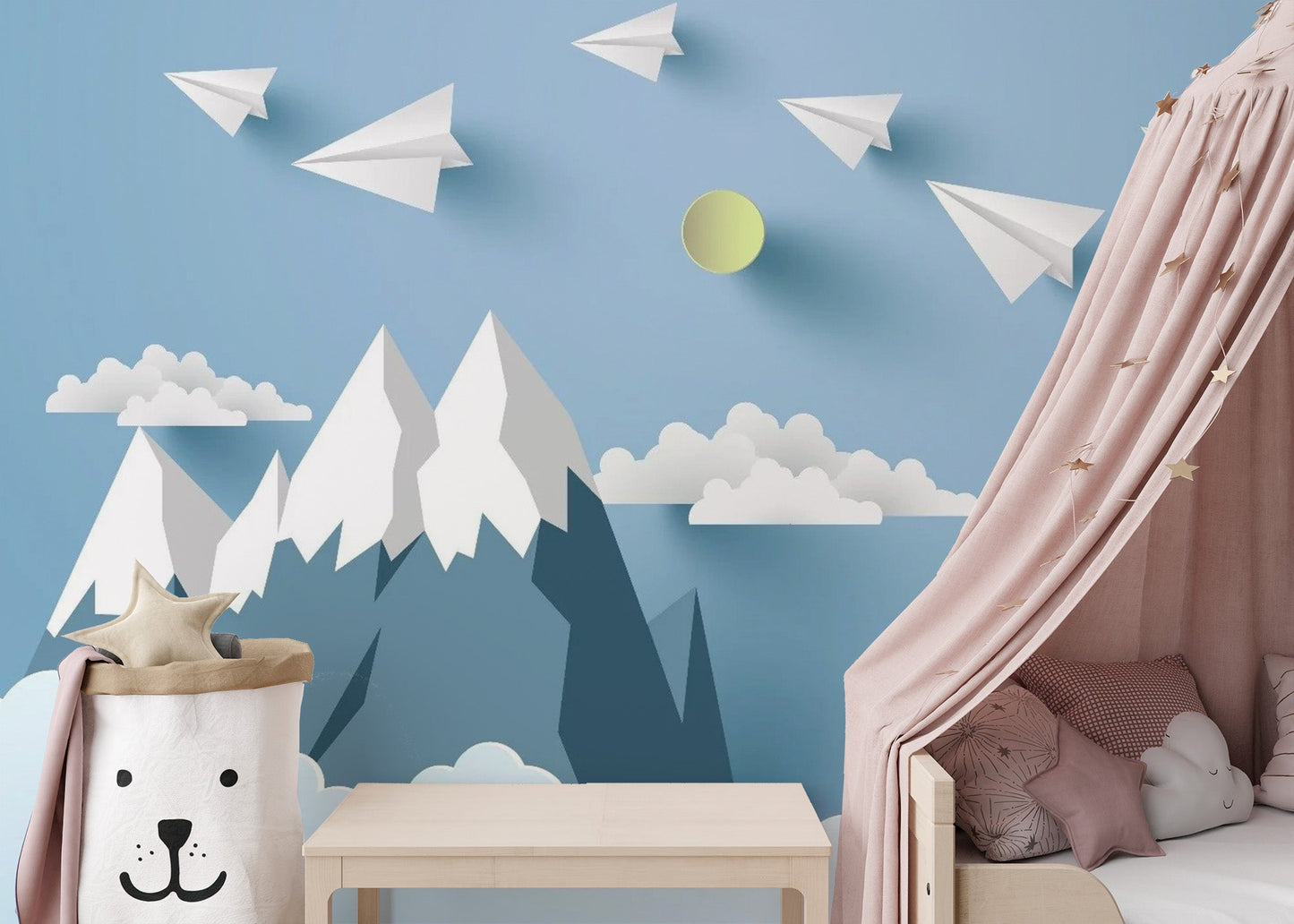 Fun planes and mountains in Kids Peel and Stick Wallpaper
