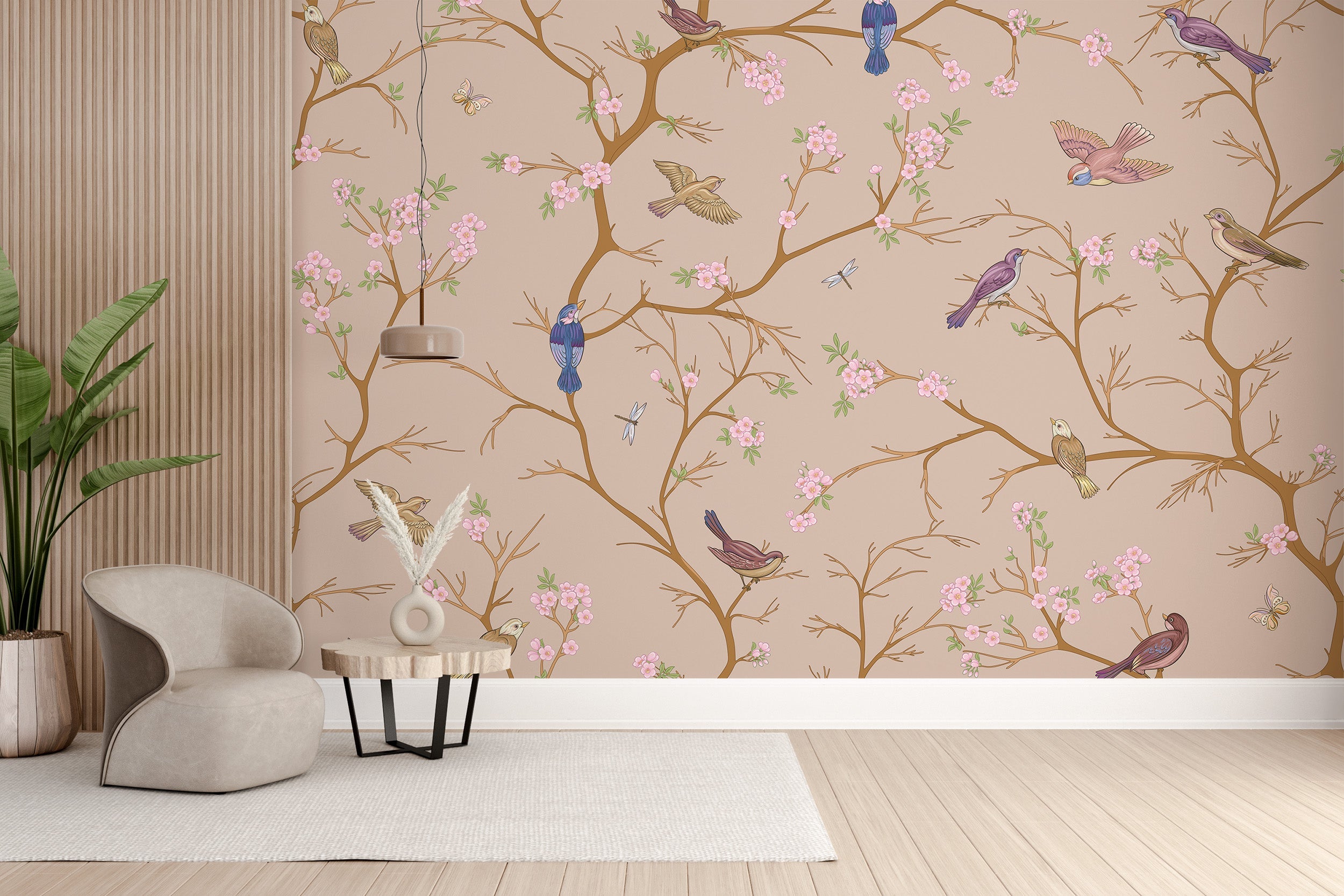 Beige Chinoiserie Wallpaper Mural - Giffywalls