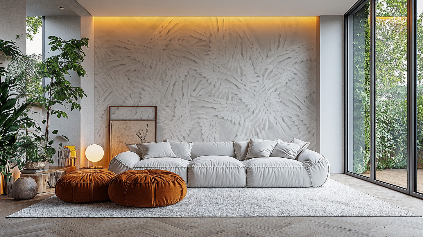 Hermes-inspired feather mural adds grace to your walls.
