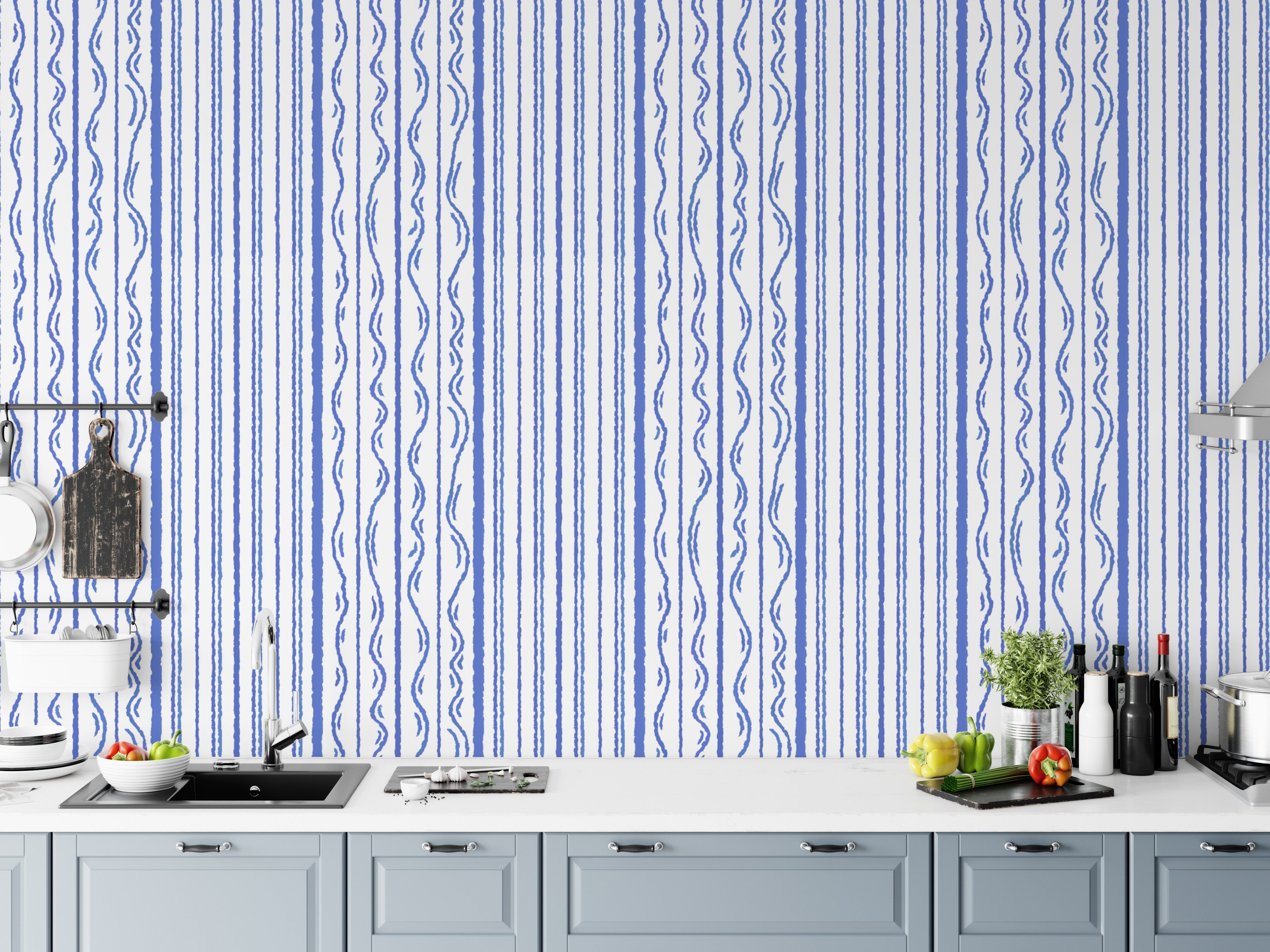 Sophisticated blue stripes wall mural for stylish accent walls.