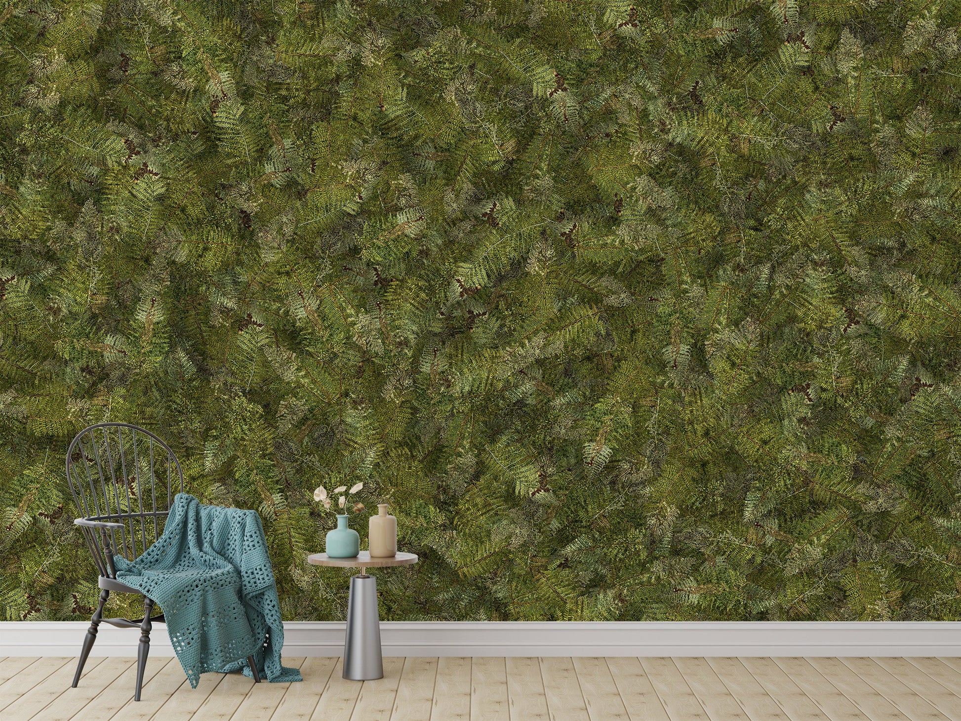 Fern bracken detailed green wallpaper design
