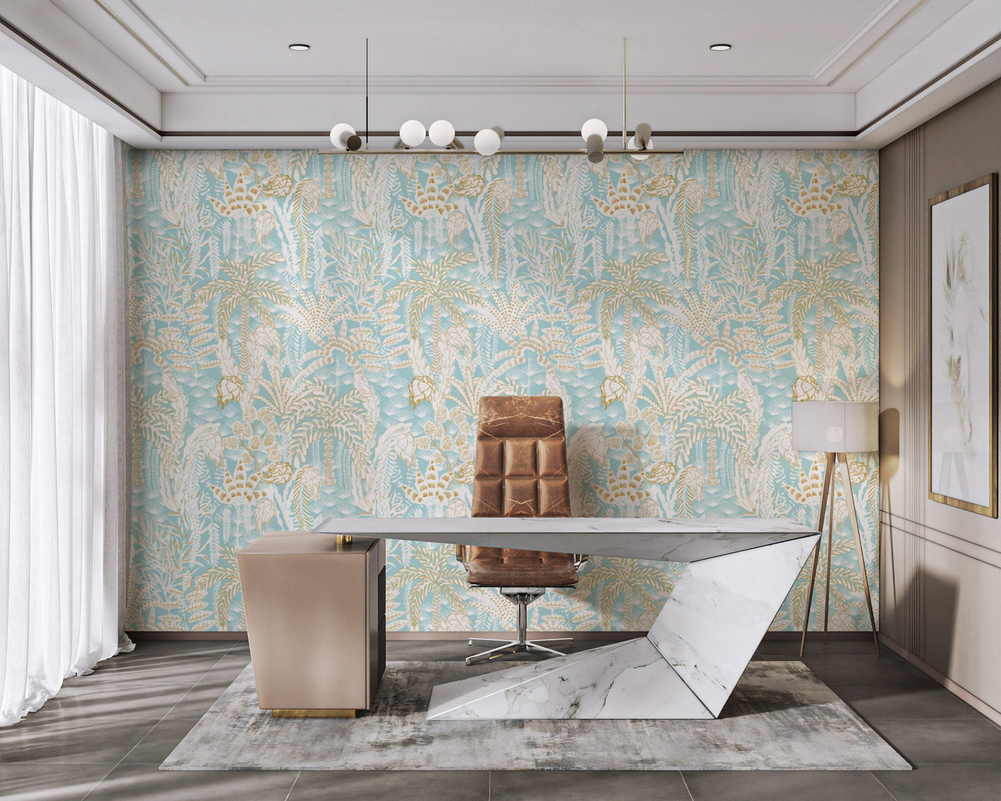 Coastal Breeze Floral wallpaper with vibrant yet calming colors.
