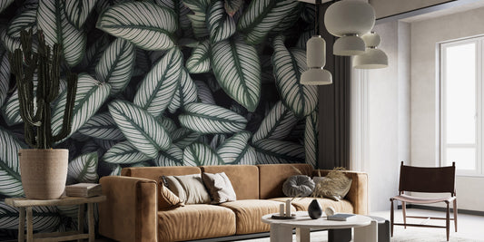 Green White Leaves Wallpaper Mural for nature-inspired decor
