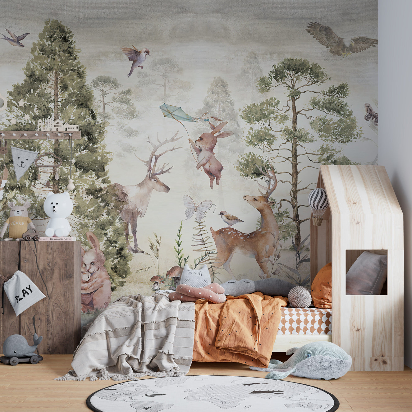 Graceful deer and animals wallpaper mural
