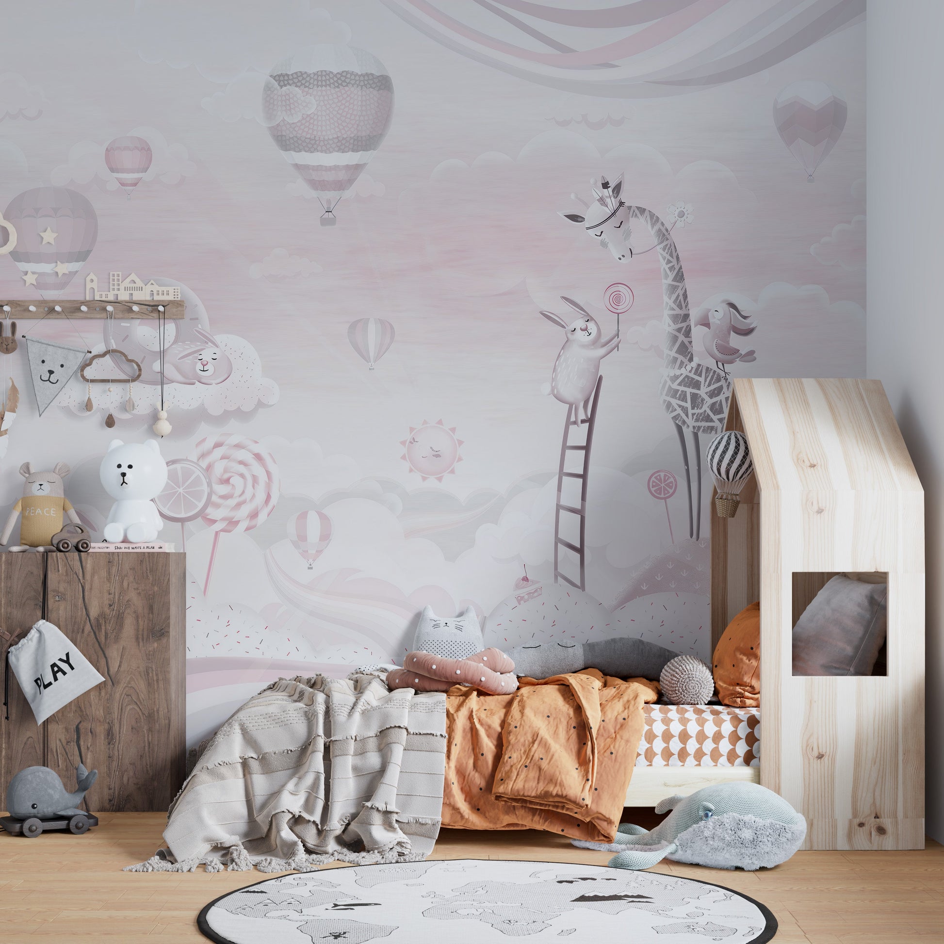 Dreamy pink candy wallpaper mural for kids
